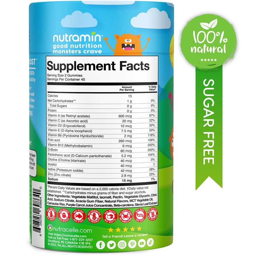 Nutracelle NUTRAMIN Sugar-Free, Allergen-Free 100% Vegan Gummy Multivitamins for Kids - Great Tasting Natural Gummies Your Kids Will Love - 90 Count Bottle - Image 11