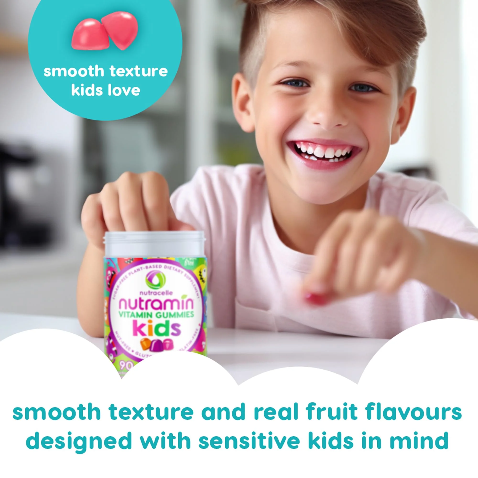 Nutracelle NUTRAMIN Sugar-Free, Allergen-Free 100% Vegan Gummy Multivitamins for Kids - Great Tasting Natural Gummies Your Kids Will Love - 90 Count Bottle - Image 3