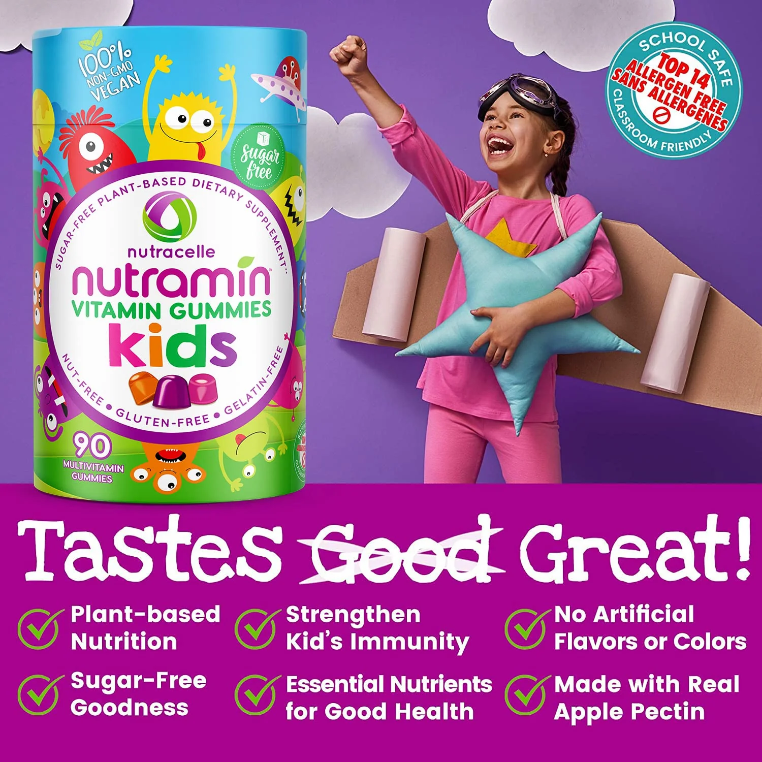 Nutracelle NUTRAMIN Sugar-Free, Allergen-Free 100% Vegan Gummy Multivitamins for Kids - Great Tasting Natural Gummies Your Kids Will Love - 90 Count Bottle - Image 4