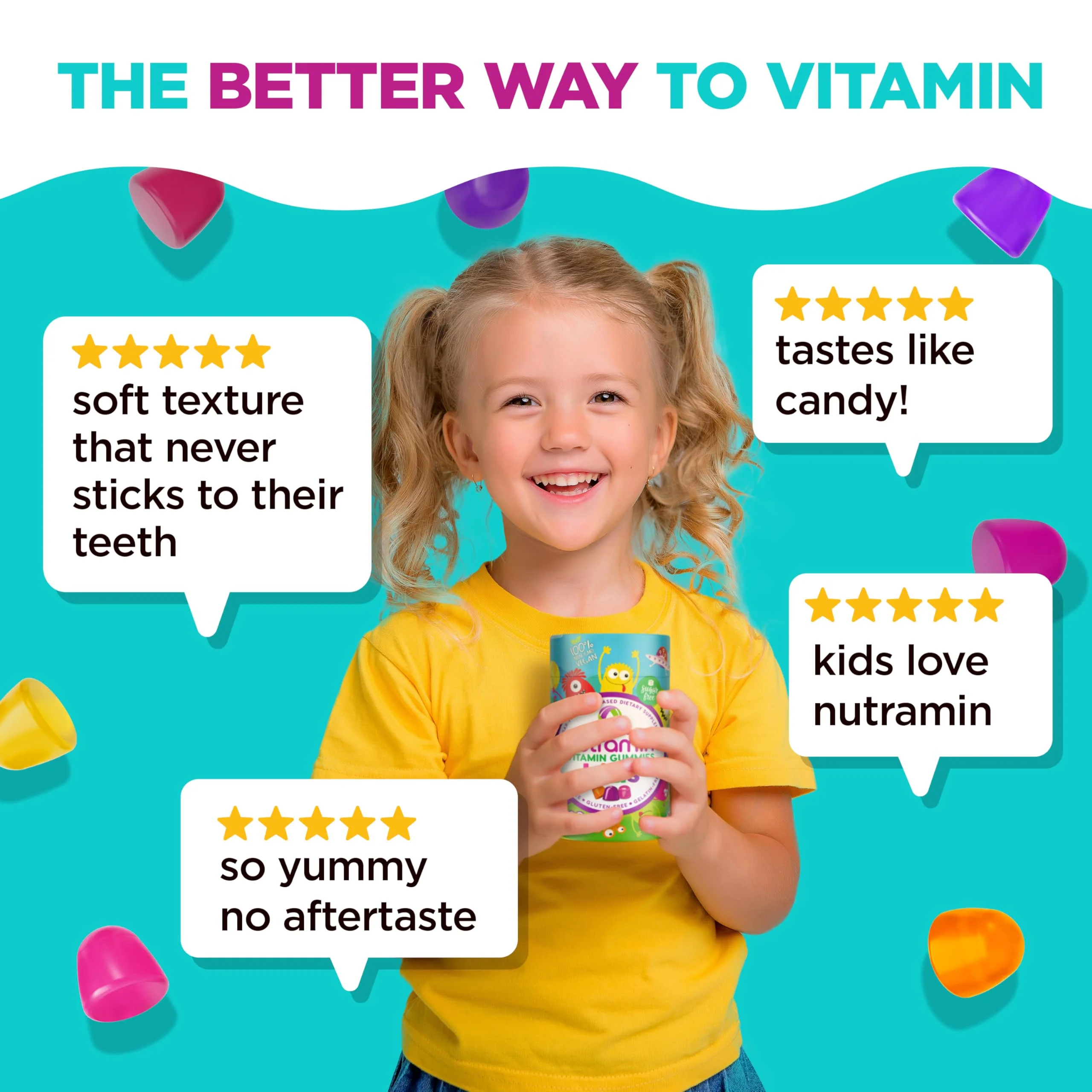 Nutracelle NUTRAMIN Sugar-Free, Allergen-Free 100% Vegan Gummy Multivitamins for Kids - Great Tasting Natural Gummies Your Kids Will Love - 90 Count Bottle - Image 6