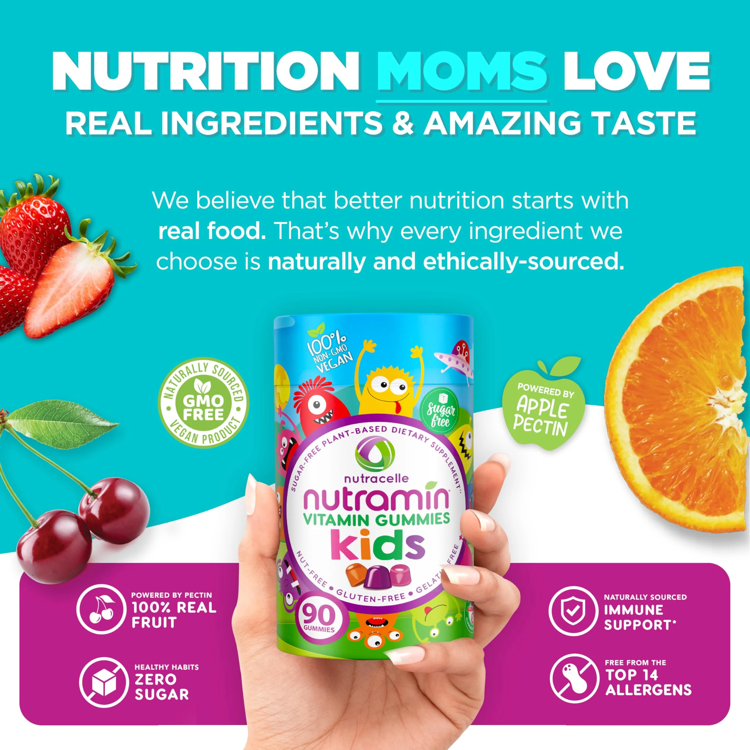 Nutracelle NUTRAMIN Sugar-Free, Allergen-Free 100% Vegan Gummy Multivitamins for Kids - Great Tasting Natural Gummies Your Kids Will Love - 90 Count Bottle - Image 8