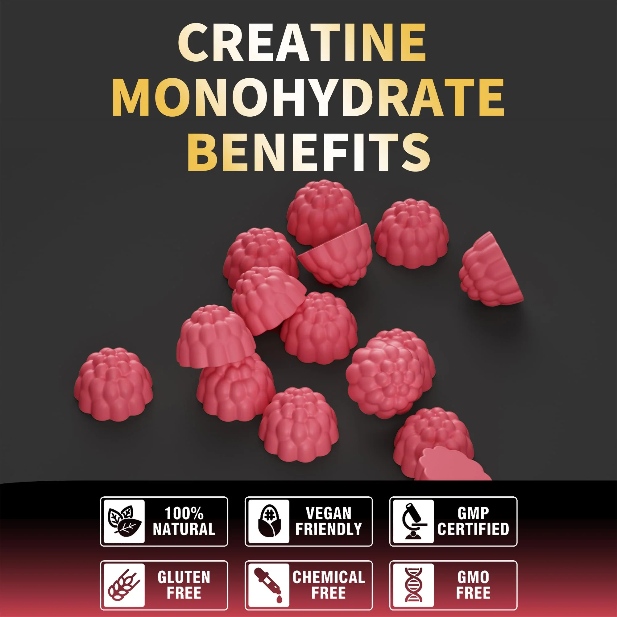 Nutravita Creatine Monohydrate Gummies for Men & Women-5g of Creatine Monohydrate per Serving - Sugar Free,Vegan, Raspberry Flavor, 120 Count - Image 4