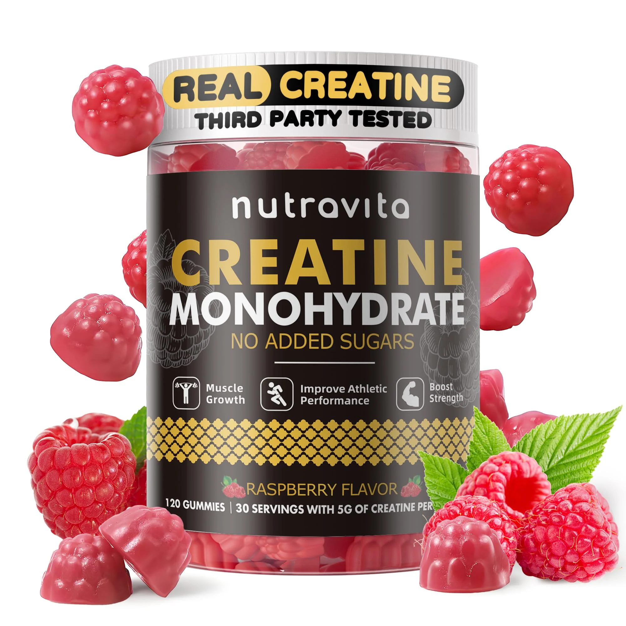 Nutravita Creatine Monohydrate Gummies for Men & Women-5g of Creatine Monohydrate per Serving - Sugar Free,Vegan, Raspberry Flavor, 120 Count - Image 9