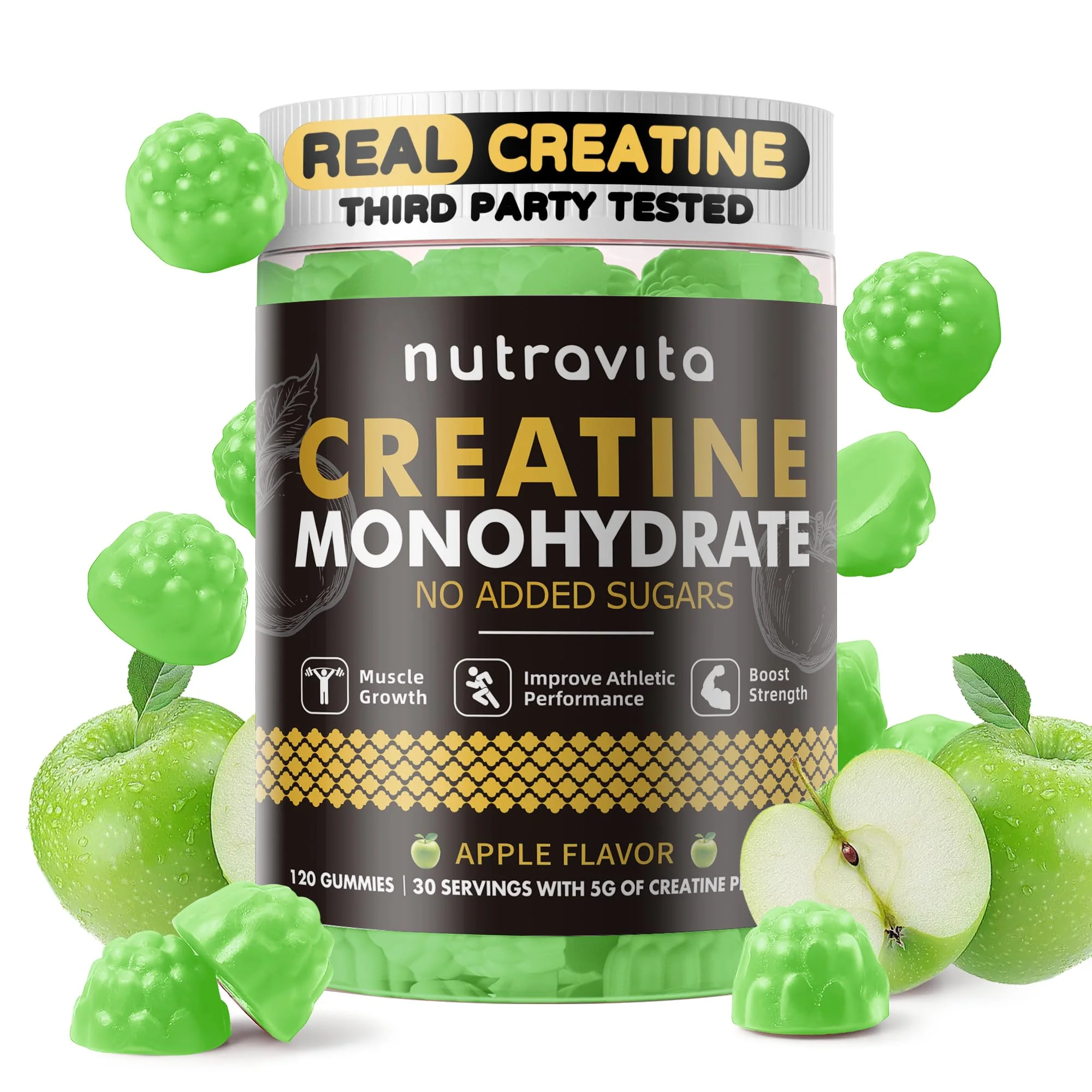 Nutravita NSF Certified Creatine Gummy - Creatine Monohydrate Gummies for Men & Women-5g of Creatine Monohydrate per Serving - Sugar Free,Vegan, Apple Flavor, 120 Count - Image 9