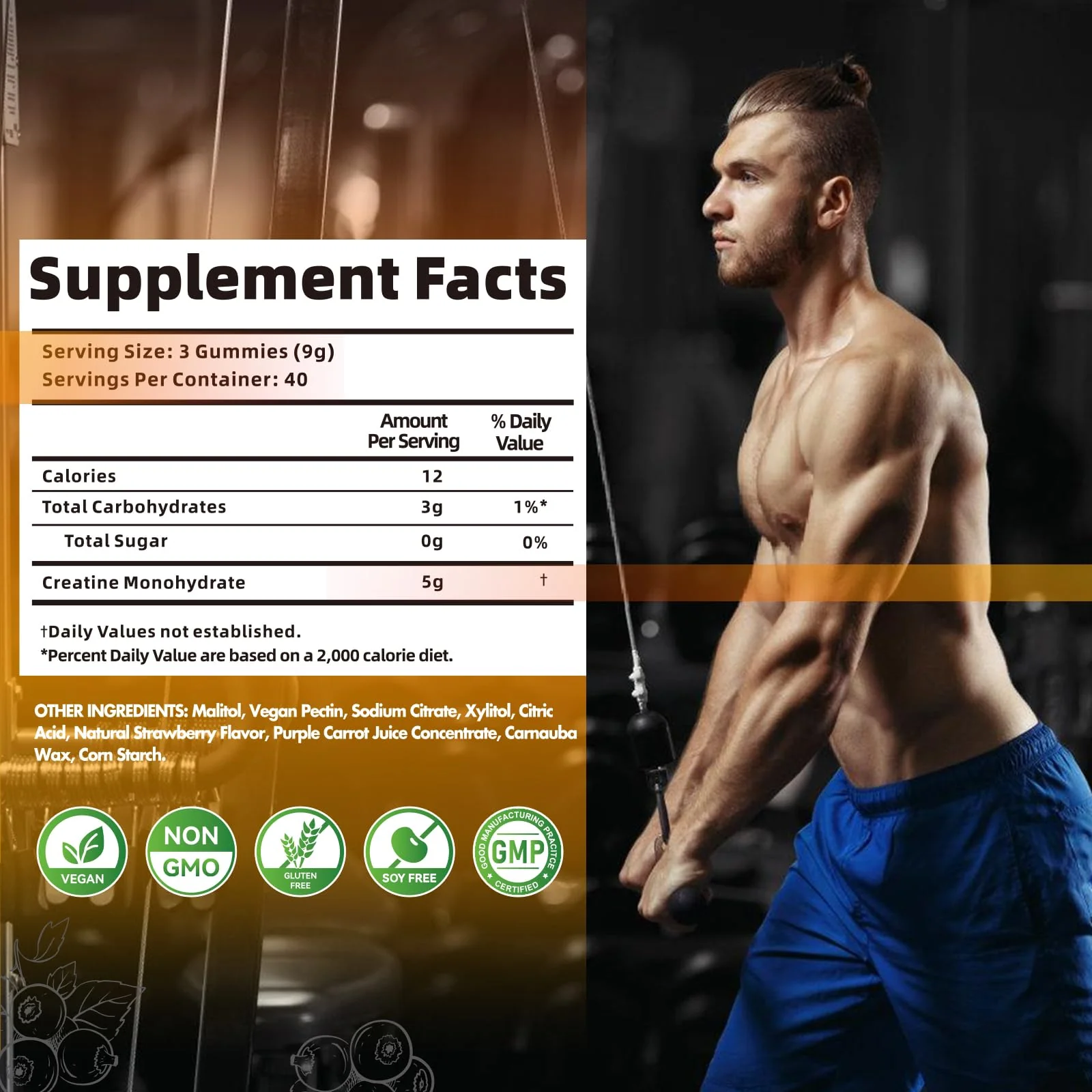 Nutravita NSF Certified Creatine Gummy - Creatine Monohydrate Gummies for Men & Women-5g of Creatine Monohydrate per Serving - Sugar Free,Vegan, Blueberry Flavor, 120 Count - Image 2