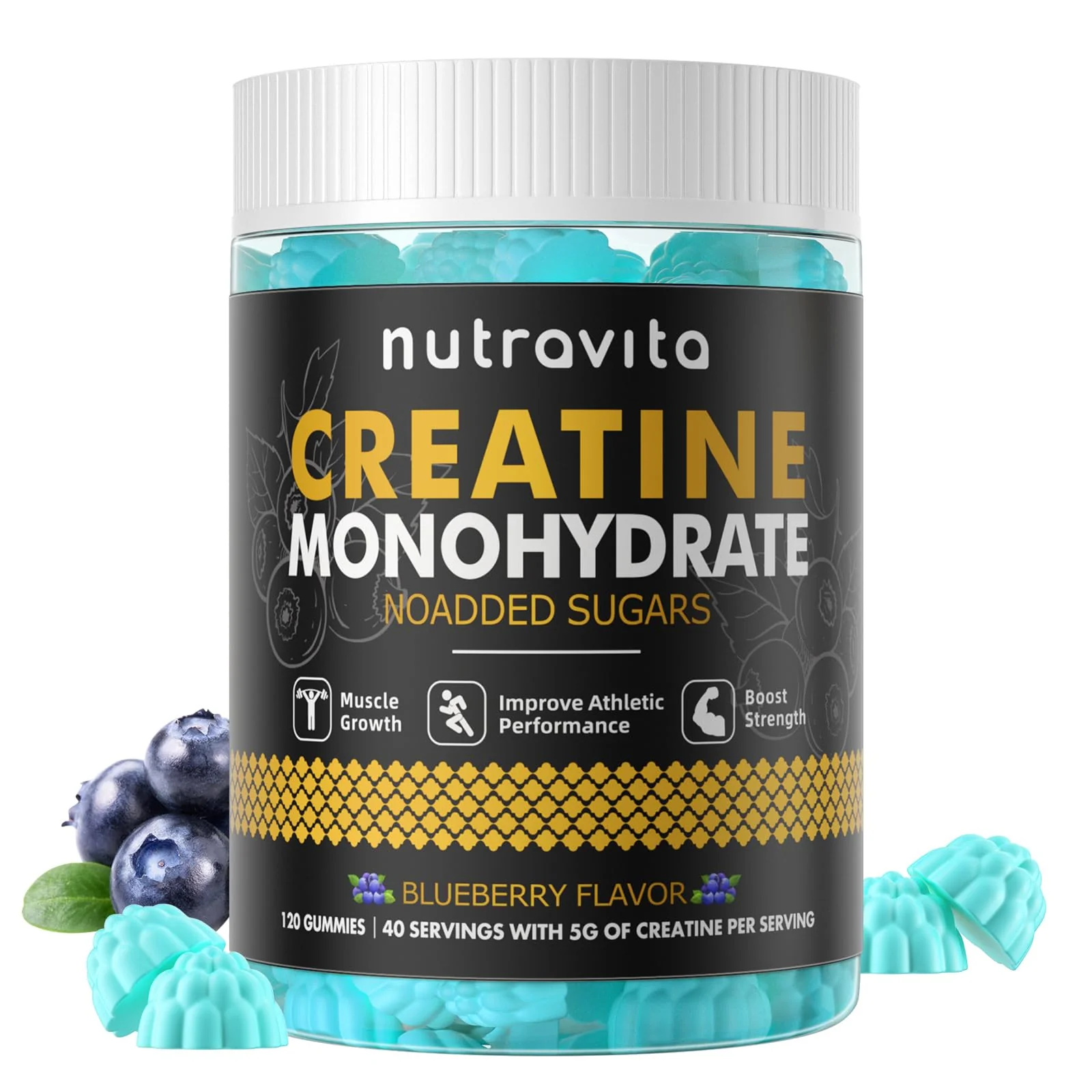 Nutravita NSF Certified Creatine Gummy - Creatine Monohydrate Gummies for Men & Women-5g of Creatine Monohydrate per Serving - Sugar Free,Vegan, Blueberry Flavor, 120 Count - Image 8