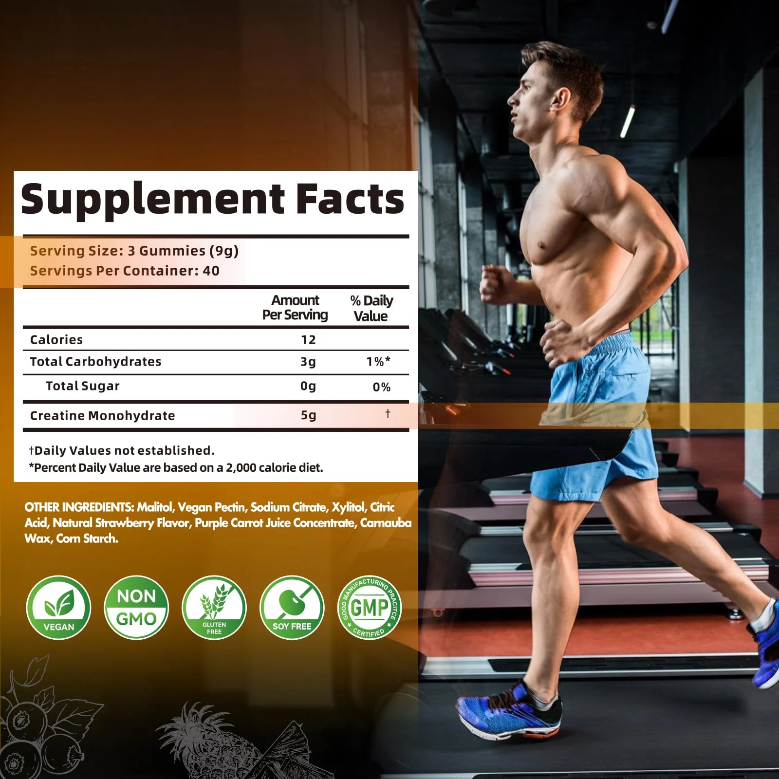 Nutravita NSF Certified Creatine Gummy - Creatine Monohydrate Gummies for Men & Women-5g of Creatine Monohydrate per Serving - Sugar Free,Vegan,Blueberry Pineapple Flavor, 120 Count - Image 2