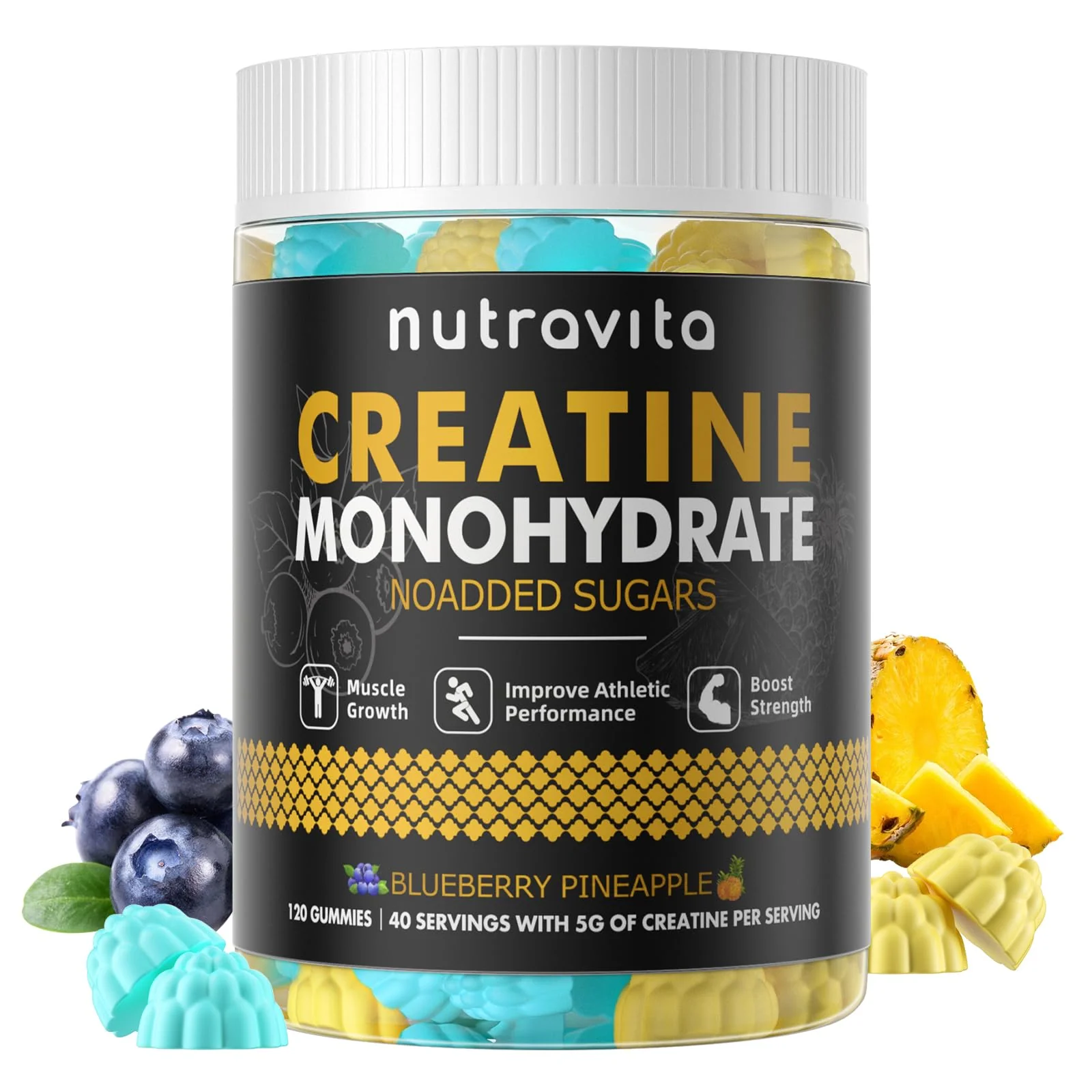 Nutravita NSF Certified Creatine Gummy - Creatine Monohydrate Gummies for Men & Women-5g of Creatine Monohydrate per Serving - Sugar Free,Vegan,Blueberry Pineapple Flavor, 120 Count - Image 8