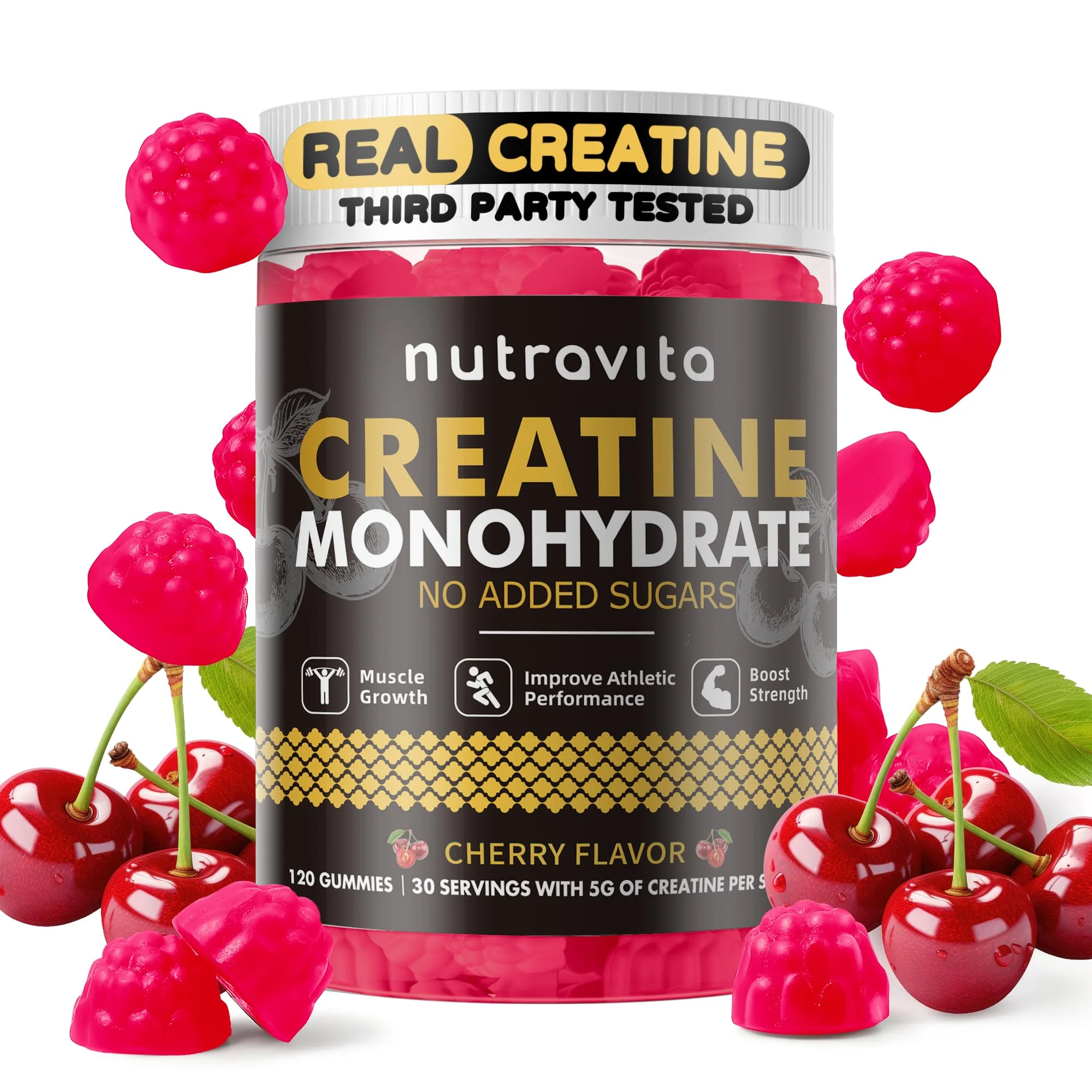 Nutravita NSF Certified Creatine Gummy - Creatine Monohydrate Gummies for Men & Women-5g of Creatine Monohydrate per Serving - Sugar Free,Vegan, Cherry Flavor, 120 Count - Image 9