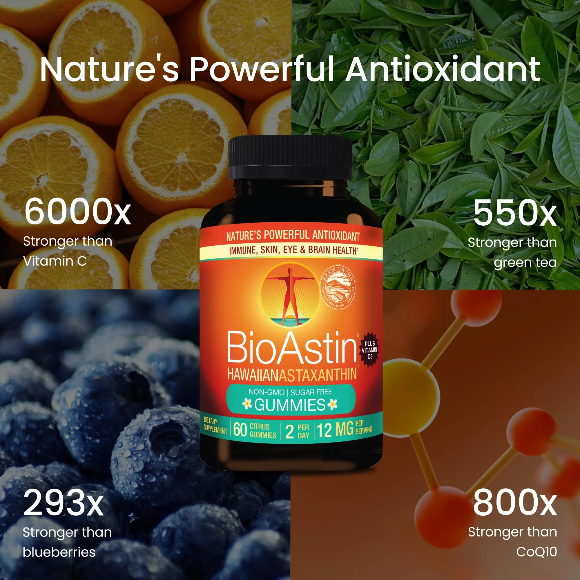 Nutrex Hawaii BioAstin Hawaiian Astaxanthin - Vegan - 12mg High Potency, 60 Citrus Gummies - Antioxidant Support for Skin & Immune Health - Premium Microalgae Grown in Kona - Non-GMO & Gluten-Free - Image 4