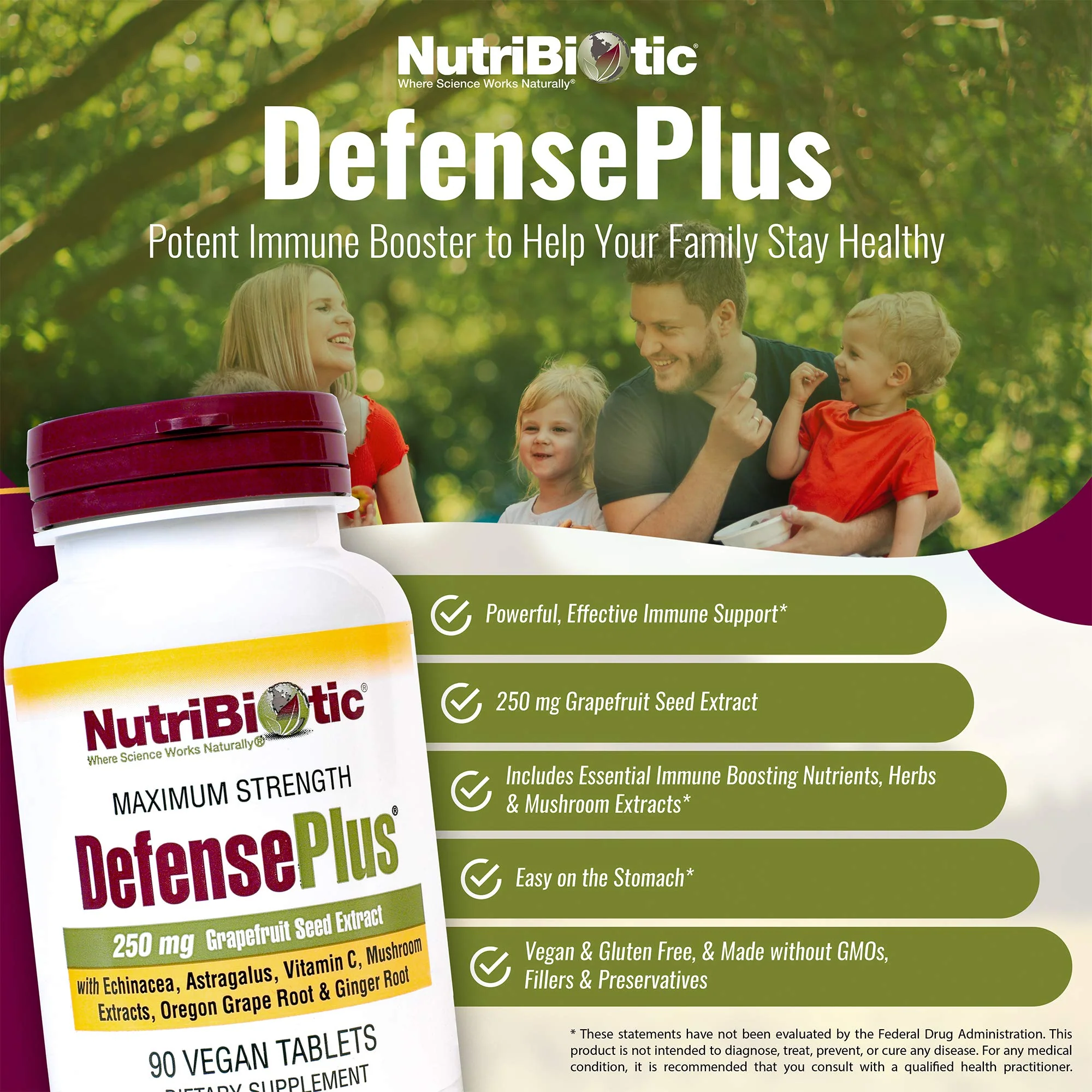 NutriBiotic – DefensePlus, 90 Tablets - 11 in 1 Immune Support with Vitamin C, Zinc, Grapefruit Seed Extract, Echinacea, Astragalus Root & Immune Boosting Extracts & Mushrooms - Vegan & Gluten Free - Image 5
