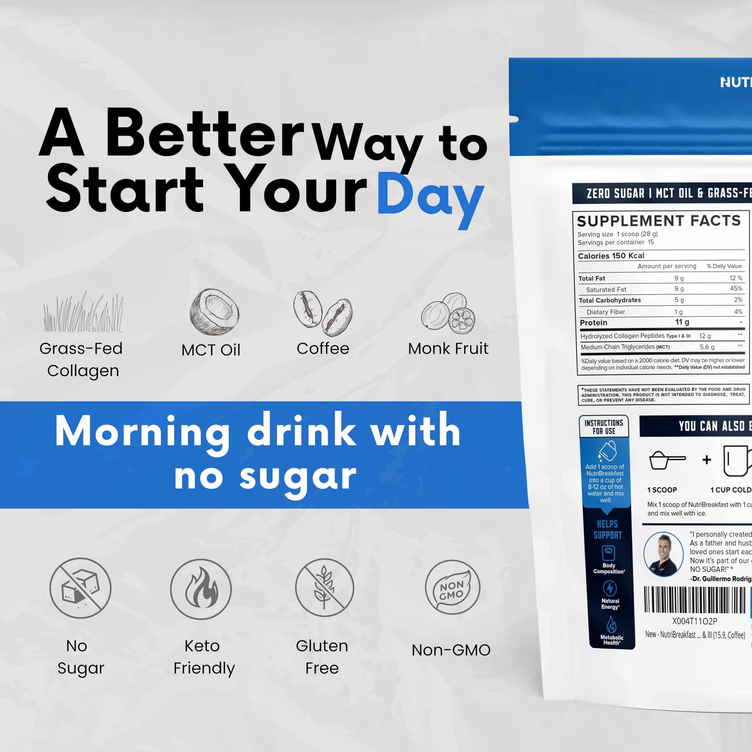 NutriBreakfast by Nutrillermo/Keto Protein Collagen Powder with MCT Oil/MCT Oil Powder/Keto Collagen Peptides with Grass-Fed Bovine Collagen Type I & III (15.9, Coffee) - Image 9