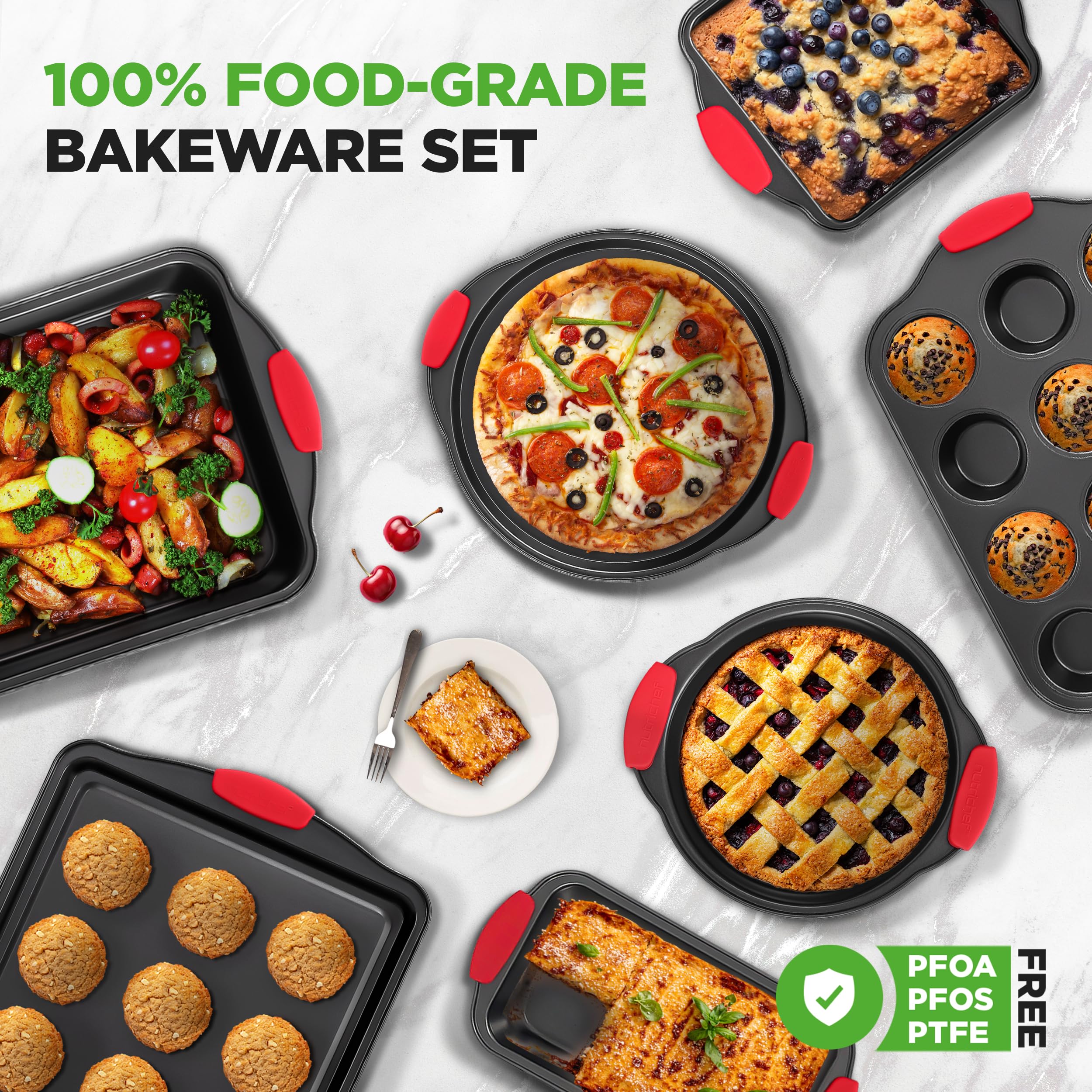 NutriChef 10-Piece Nonstick Kitchen Oven Baking Pans - Premium & Stylish Non-Stick Carbon Steel - Commercial Grade Restaurant Quality Metal Bakeware with Silicone Handles - Easy to Clean, NCSBS10S - Image 5