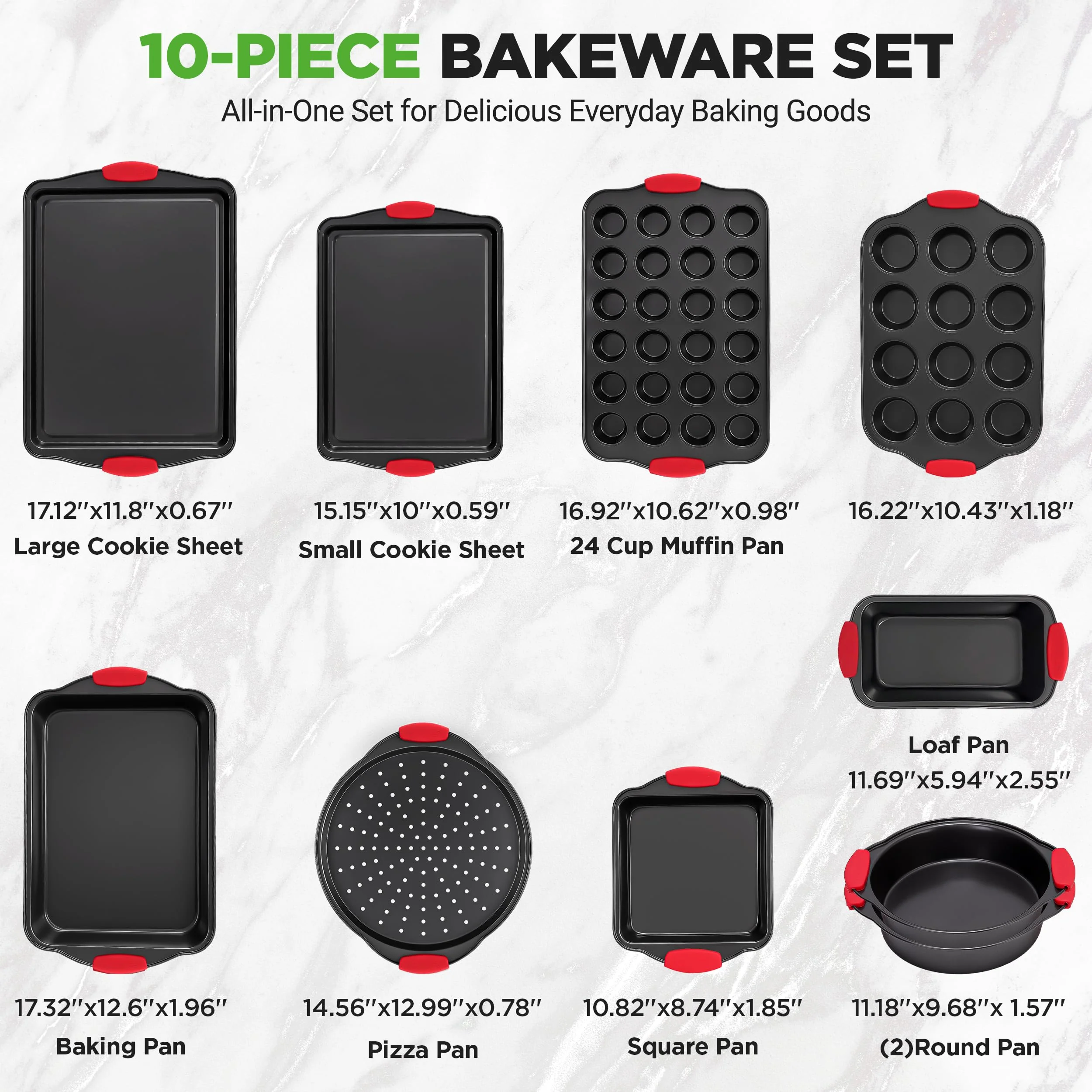 NutriChef 10-Piece Nonstick Kitchen Oven Baking Pans - Premium & Stylish Non-Stick Carbon Steel - Commercial Grade Restaurant Quality Metal Bakeware with Silicone Handles - Easy to Clean, NCSBS10S - Image 6