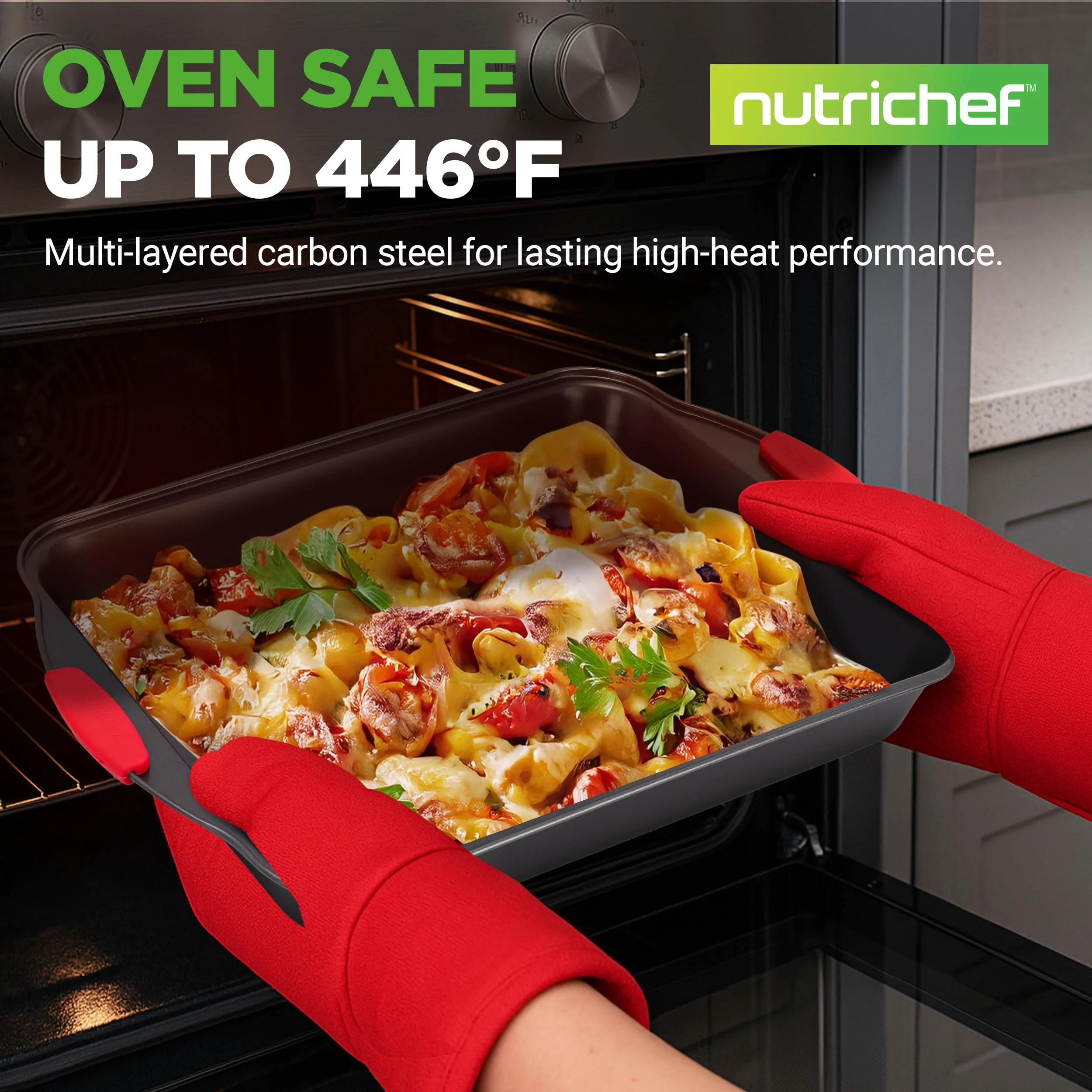NutriChef 10-Piece Nonstick Kitchen Oven Baking Pans - Premium & Stylish Non-Stick Carbon Steel - Commercial Grade Restaurant Quality Metal Bakeware with Silicone Handles - Easy to Clean, NCSBS10S - Image 8