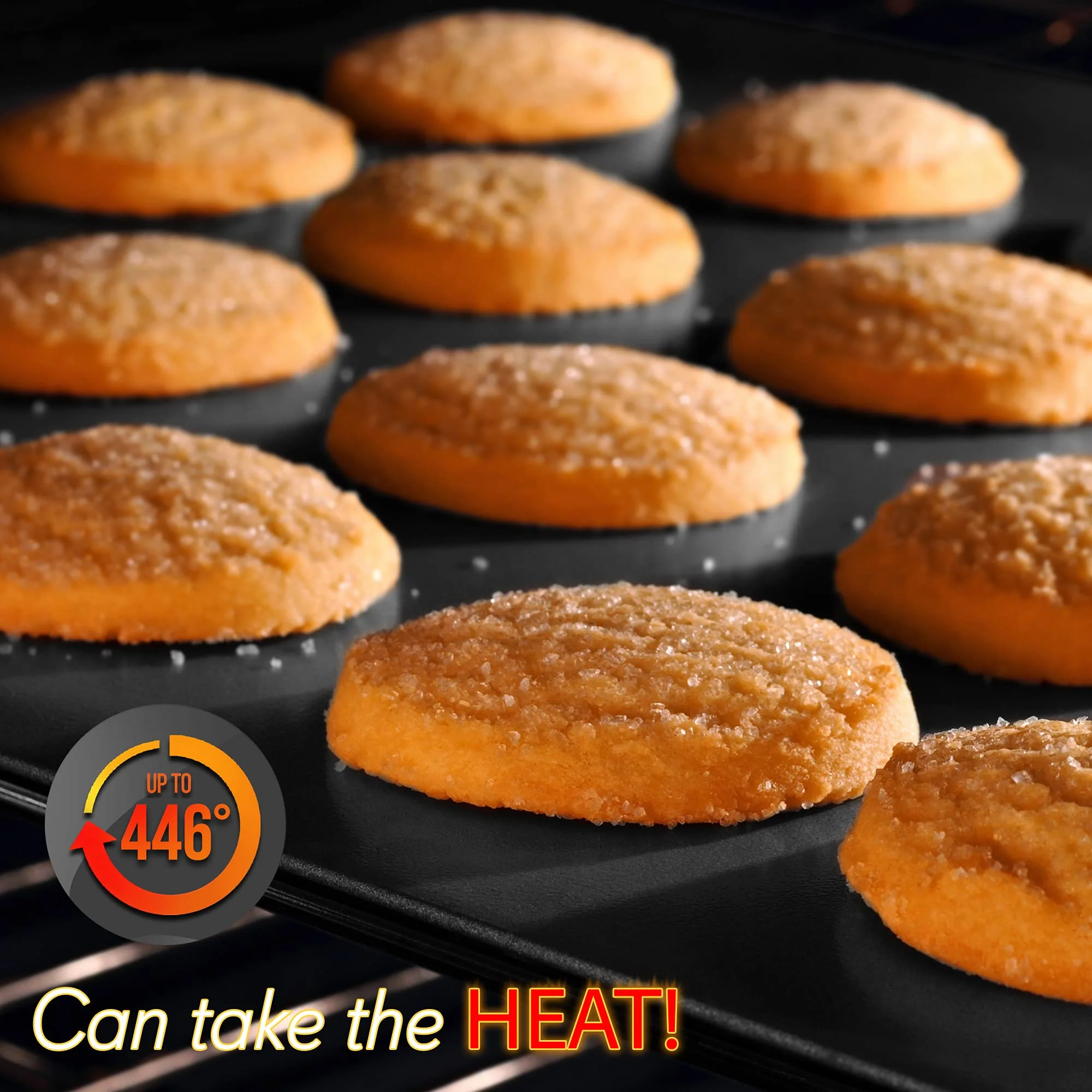 NutriChef 6-Piece Nonstick Bakeware Set - Carbon Steel Baking Tray Set w/ Heatsafe Red Silicone Handles, Oven Safe Up to 450°F, Loaf Muffin Round/Square Pans, Cookie Sheet, Baking Pan -NCSBS6S,Black - Image 3