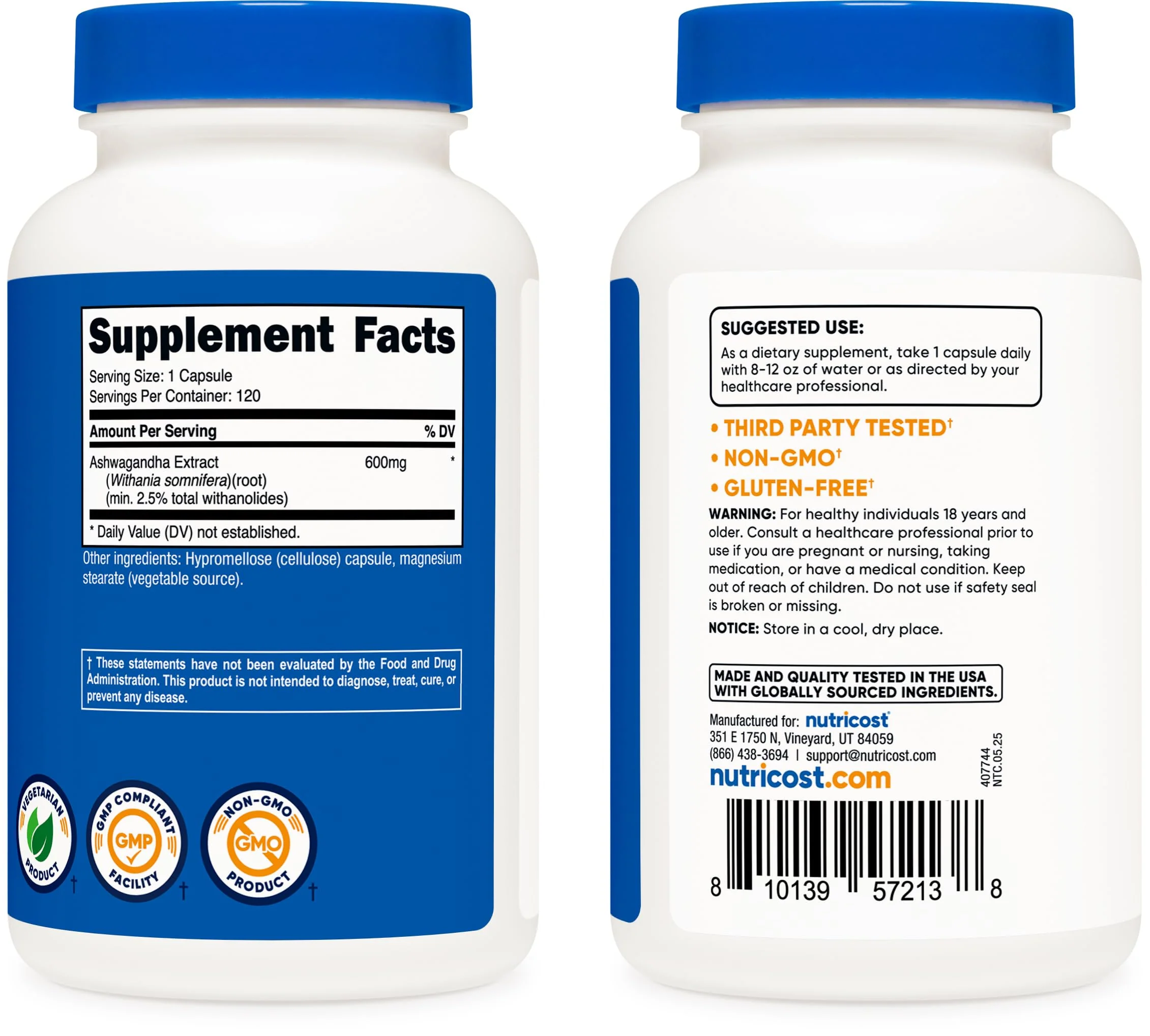 Nutricost Ashwagandha Herbal Supplement 600mg, 120 Capsules - Vegetarian, Non-GMO, Gluten Free, Ashwagandha Root - Image 4