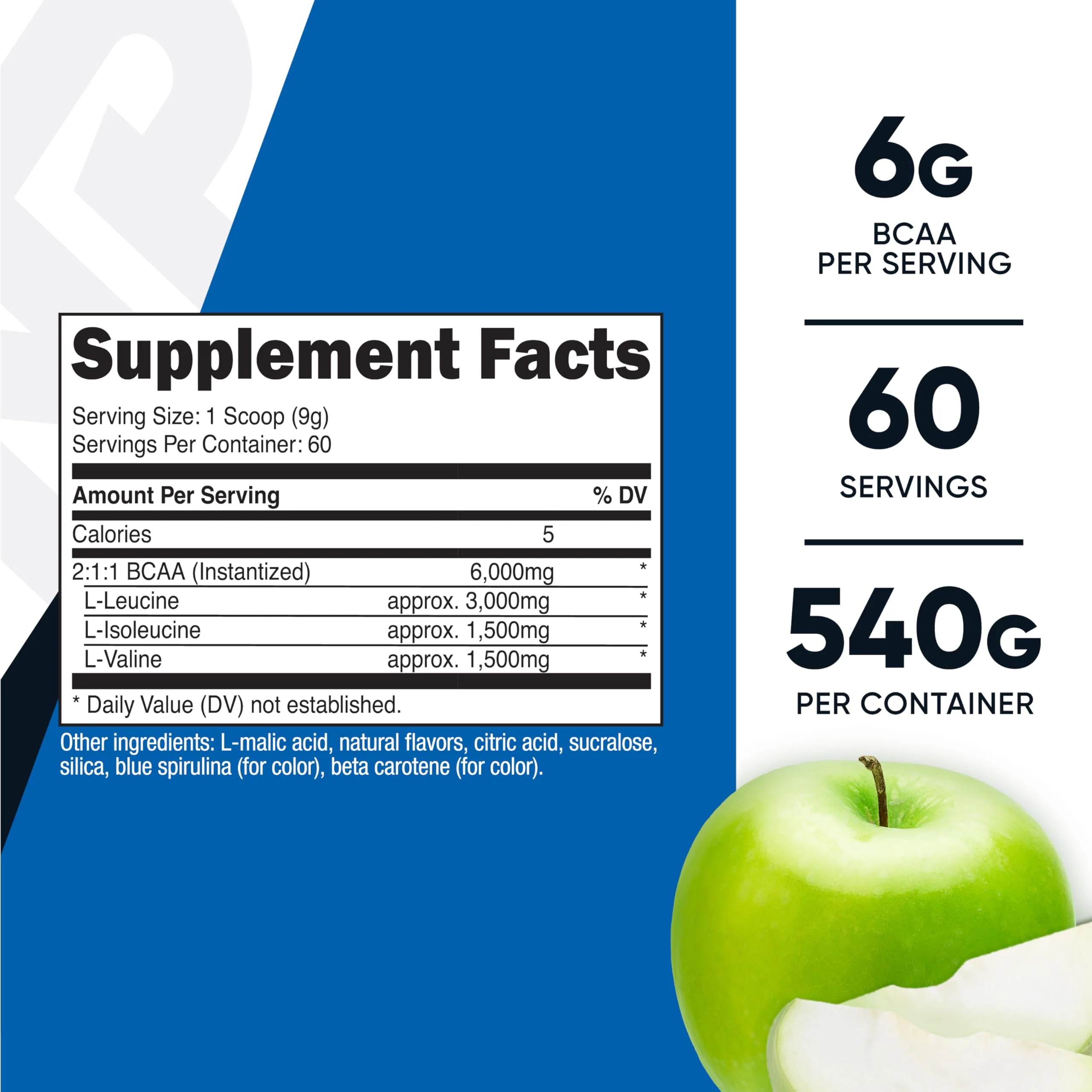 Nutricost BCAA Powder 2:1:1 (Green Apple, 60 Servings) - Image 2