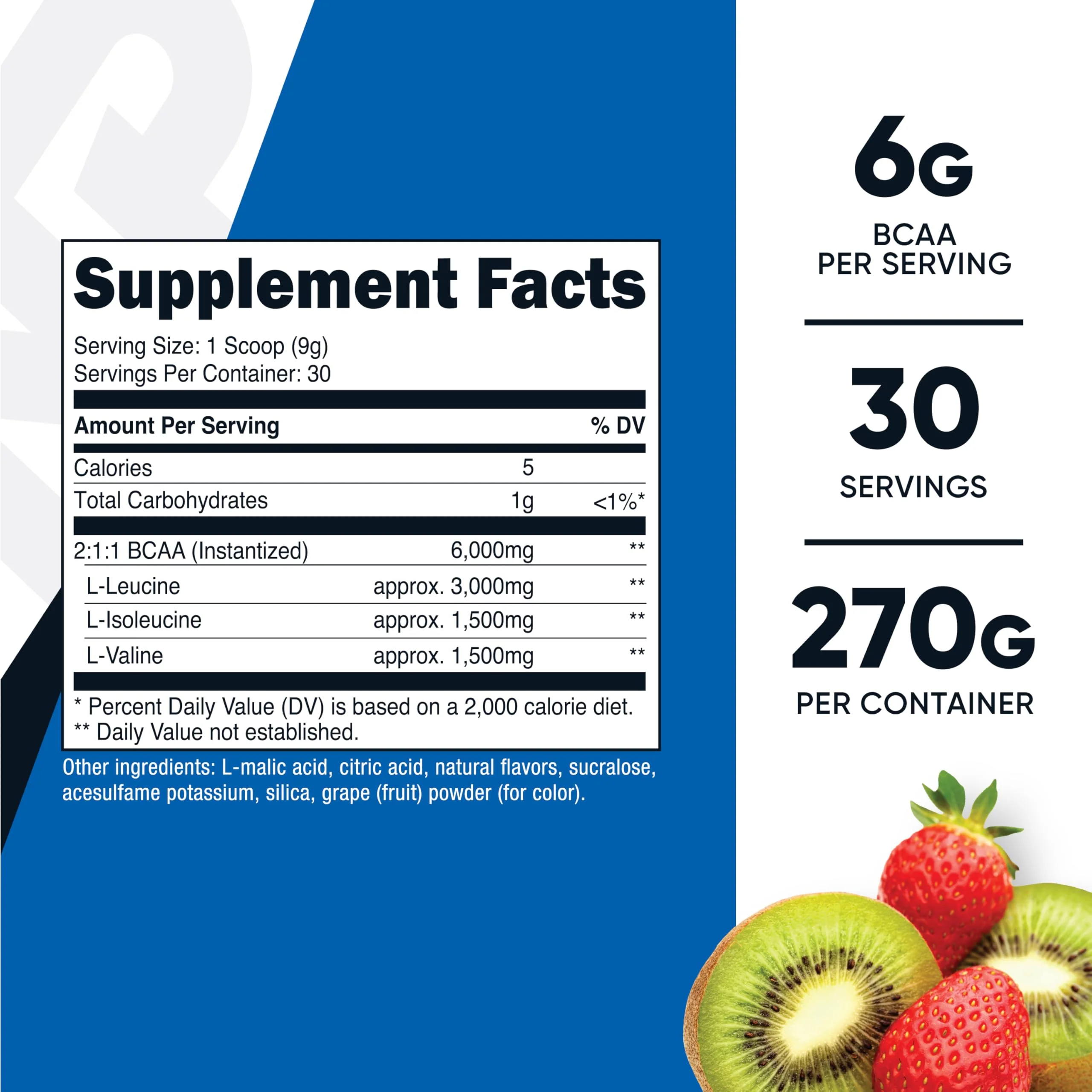 Nutricost BCAA Powder (Strawberry Kiwi, 30 Servings) - Optimal 2:1:1 Ratio - Image 2