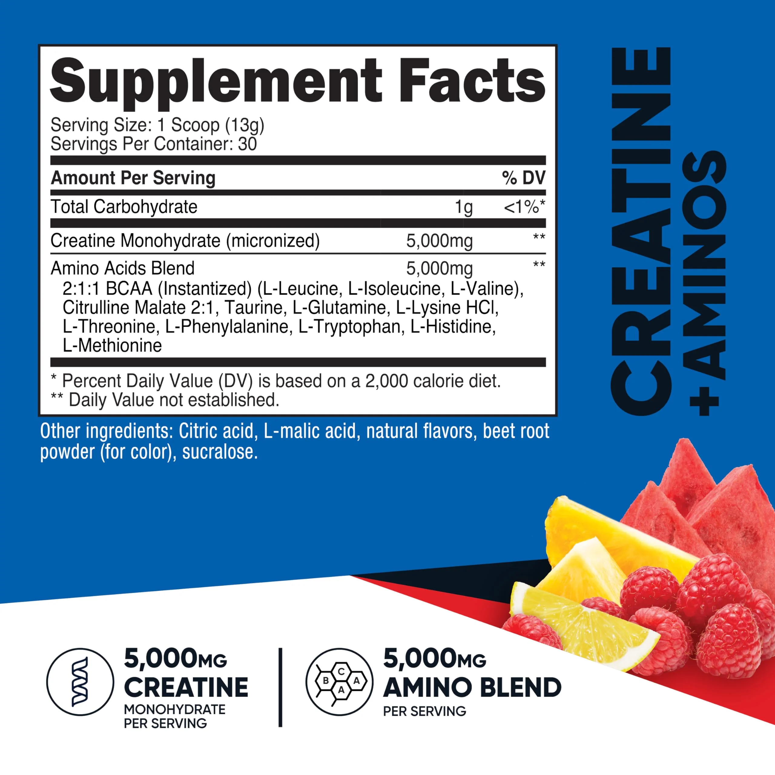 Nutricost Creatine + Aminos 30 Servings (Fruit Punch Flavored) - 5,000mg Creatine Monohydrate + 5000mg Amino BCAA Blend Per Serving - Image 5