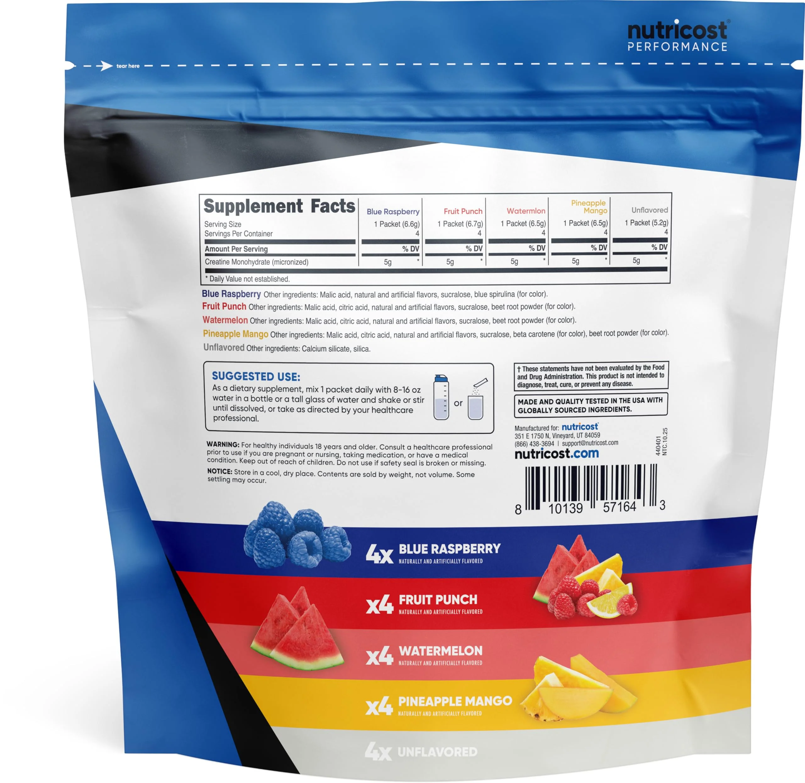 Nutricost Creatine Monohydrate Powder Variety Stickpacks (5 Flavors, 20 Servings) - Micronized, 5 Grams of Creatine Monohydrate Per Pack - Image 2