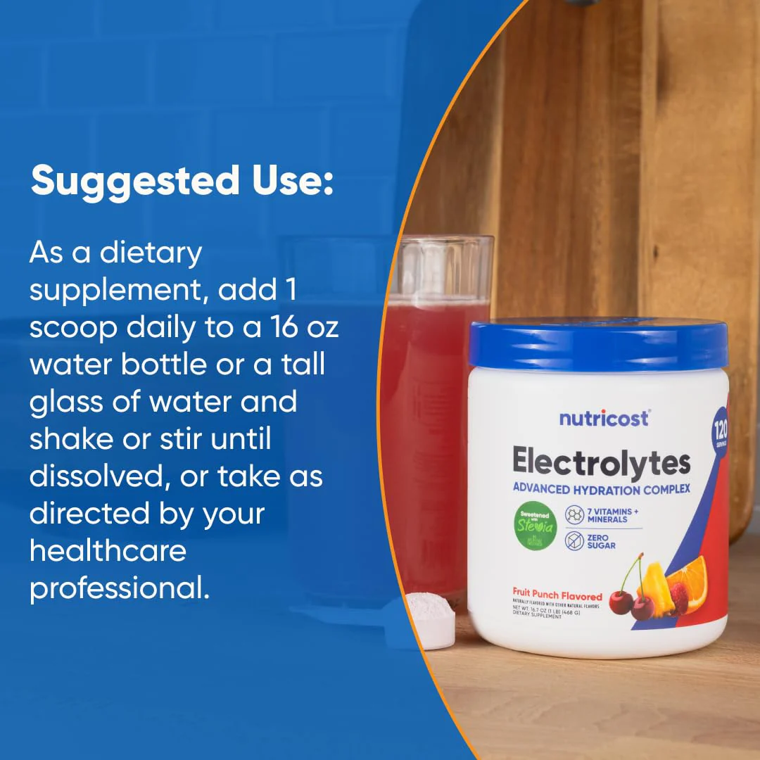 Nutricost Electrolyte Complex Powder (120 Servings, Fruit Punch) - Hydration Supplement Drink Mix with Vitamins and Minerals - Image 7
