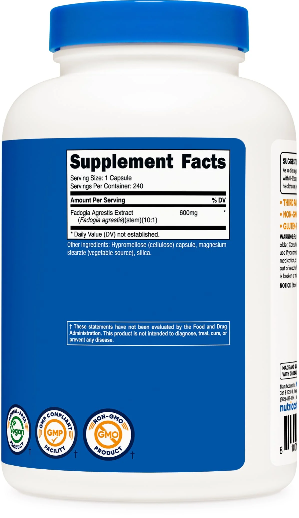 Nutricost Fadogia Agrestis (240 Capsules | 600 mg Per Serving) - Potent 10:1 Extract, Gluten Free, GMO Free Supplement - Image 2