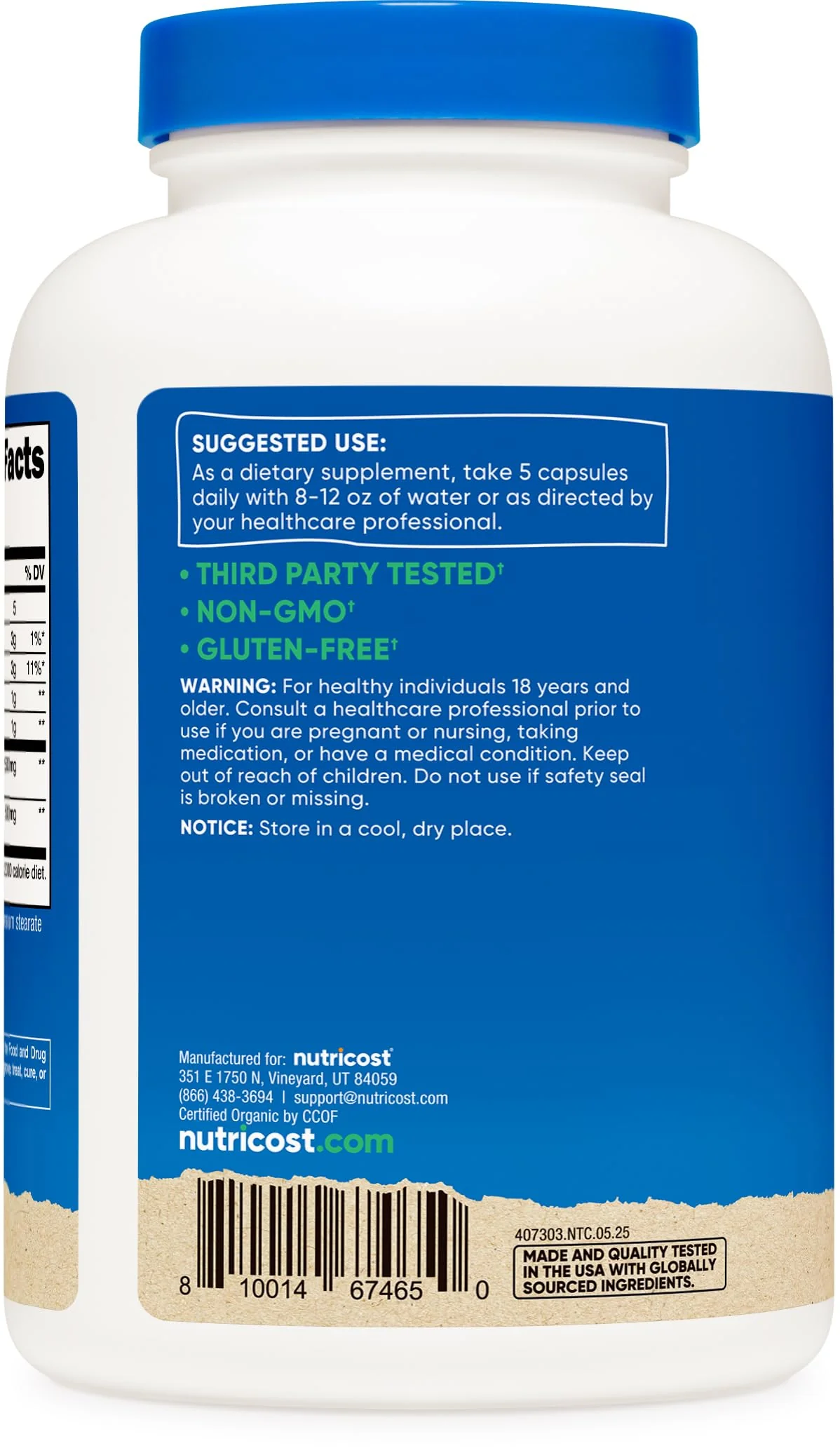 Nutricost Fiber Capsules with Prebiotic Fiber Supplement 300 Capsules - Made with Organic Psyllium Husk & Organic Jerusalem Artichoke, 60 Servings, Gluten Free, 3 G Per Serving - Image 3