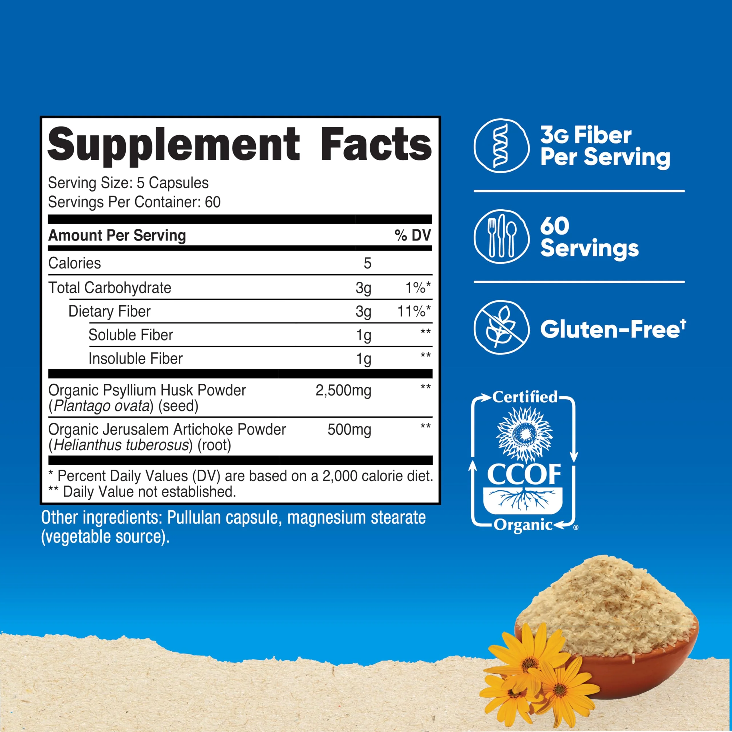 Nutricost Fiber Capsules with Prebiotic Fiber Supplement 300 Capsules - Made with Organic Psyllium Husk & Organic Jerusalem Artichoke, 60 Servings, Gluten Free, 3 G Per Serving - Image 5
