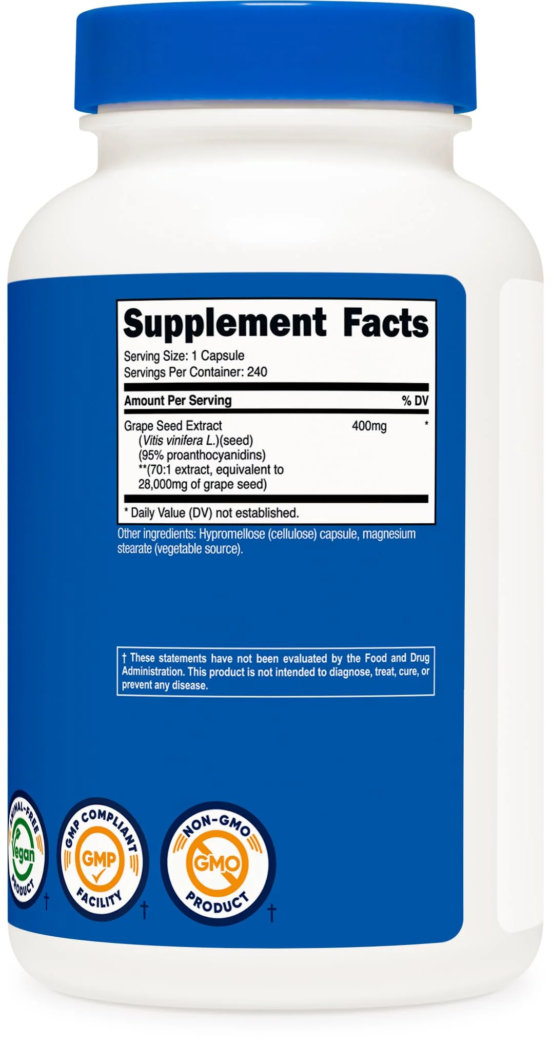 Nutricost Grape Seed Extract 28,000mg Equivalent from 400mg of 70:1 Extract Per Serving, 240 Capsules for 240 Servings Per Bottle - GMO Free and Gluten Free, Vegetarian Friendly - Image 2