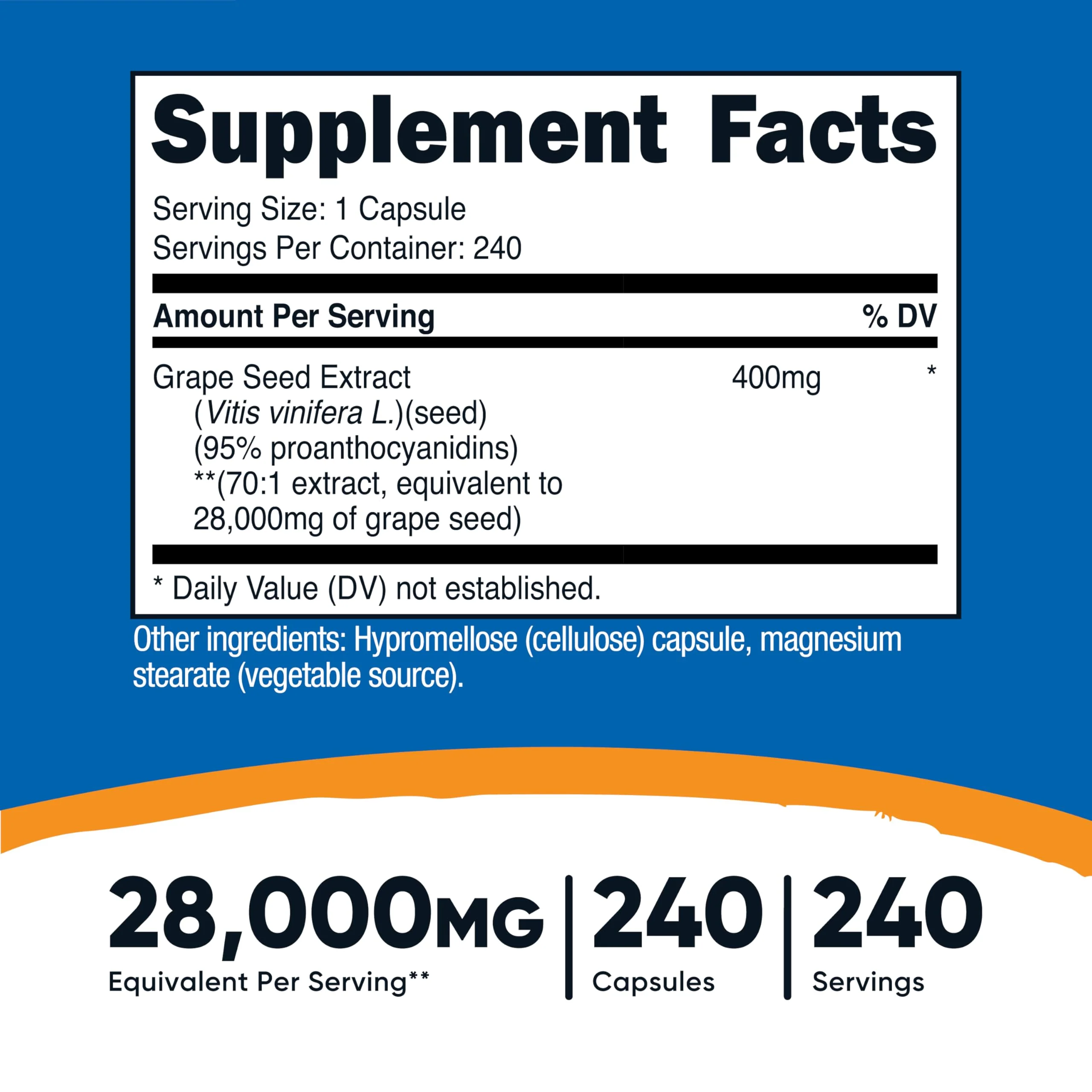 Nutricost Grape Seed Extract 28,000mg Equivalent from 400mg of 70:1 Extract Per Serving, 240 Capsules for 240 Servings Per Bottle - GMO Free and Gluten Free, Vegetarian Friendly - Image 5