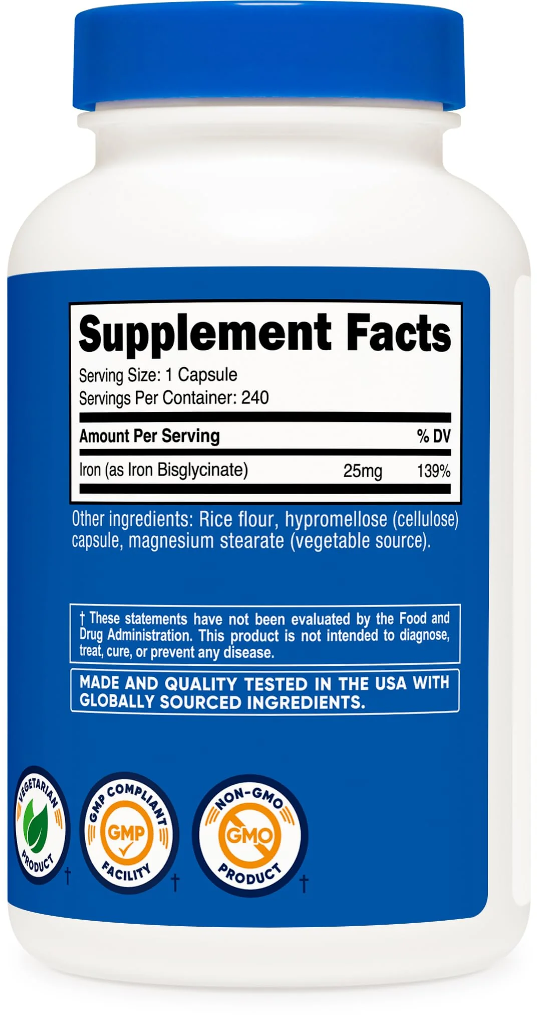 Nutricost Iron Bisglycinate Supplement (25mg) 240 Capsules - from Ferrous Bisglycinate Chelate - Non-GMO & Gluten-Free, Gentle Iron - Image 2