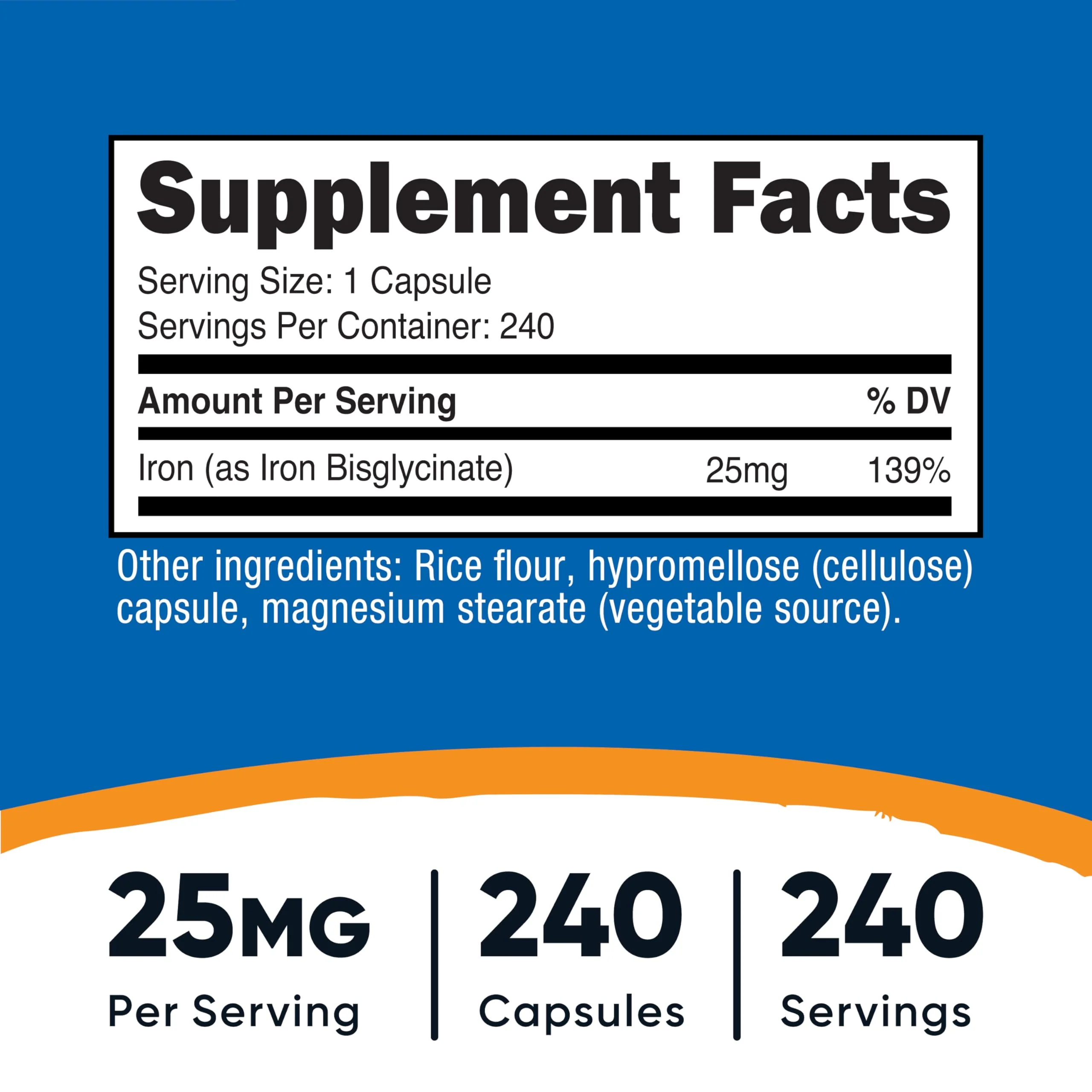 Nutricost Iron Bisglycinate Supplement (25mg) 240 Capsules - from Ferrous Bisglycinate Chelate - Non-GMO & Gluten-Free, Gentle Iron - Image 5