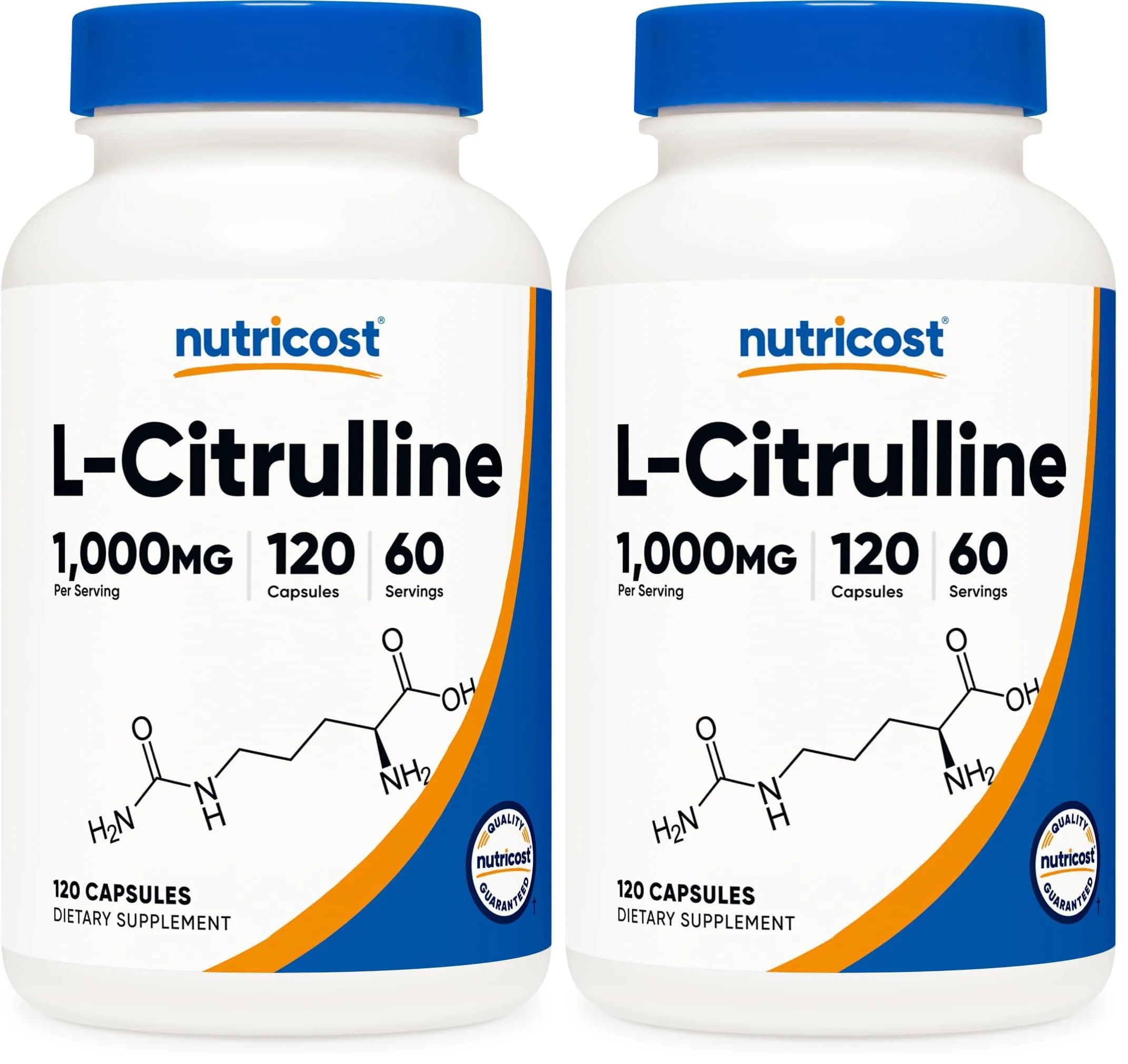 Nutricost L-Citrulline 500mg, 120 Capsules - Gluten Free, Non-GMO, 1000mg Per Serving (60 Serv) (Pack of 2)