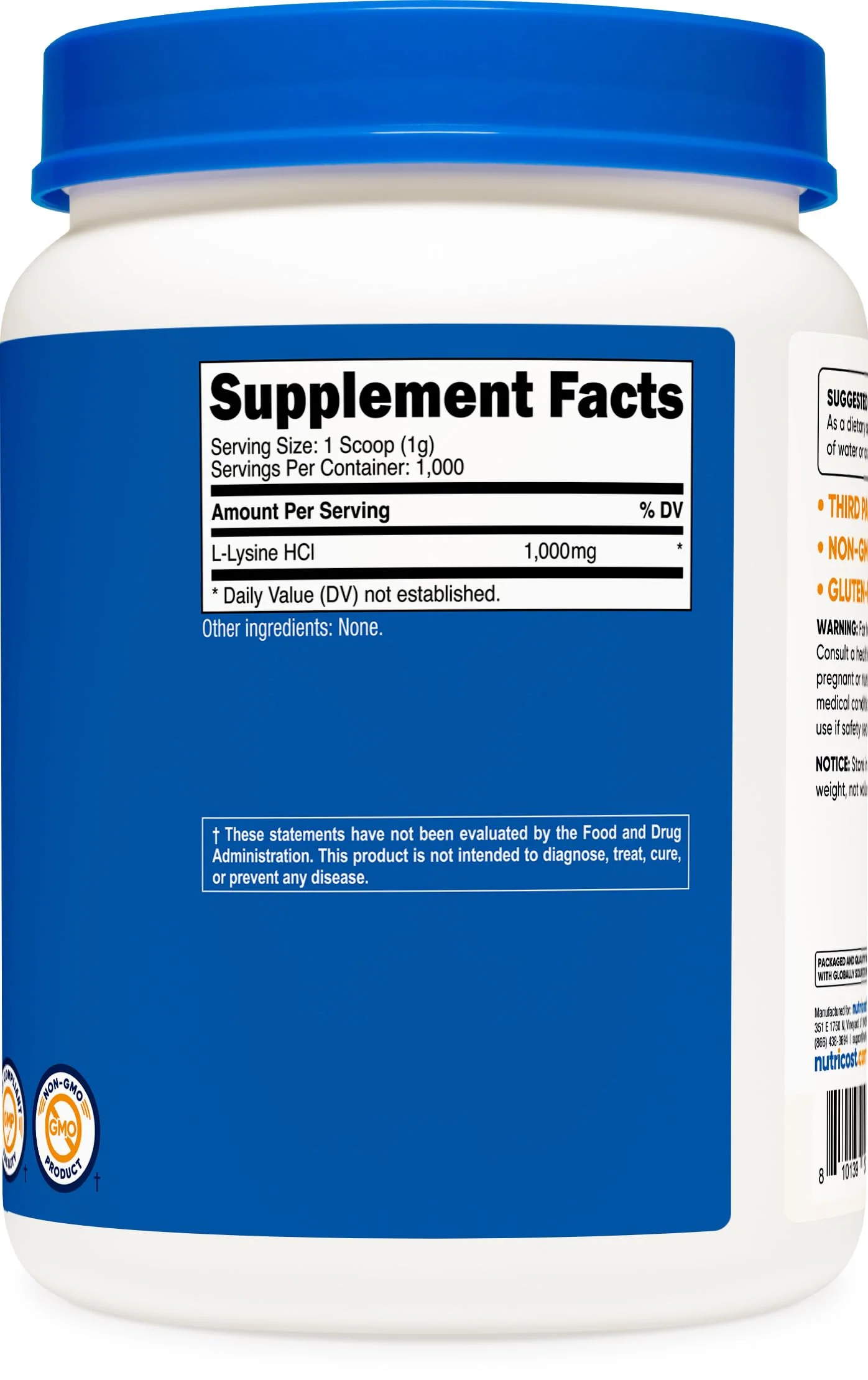 Nutricost L-Lysine Powder 1KG (2.2lbs) - Pure L-Lysine, Non-GMO, Gluten Free - Image 2