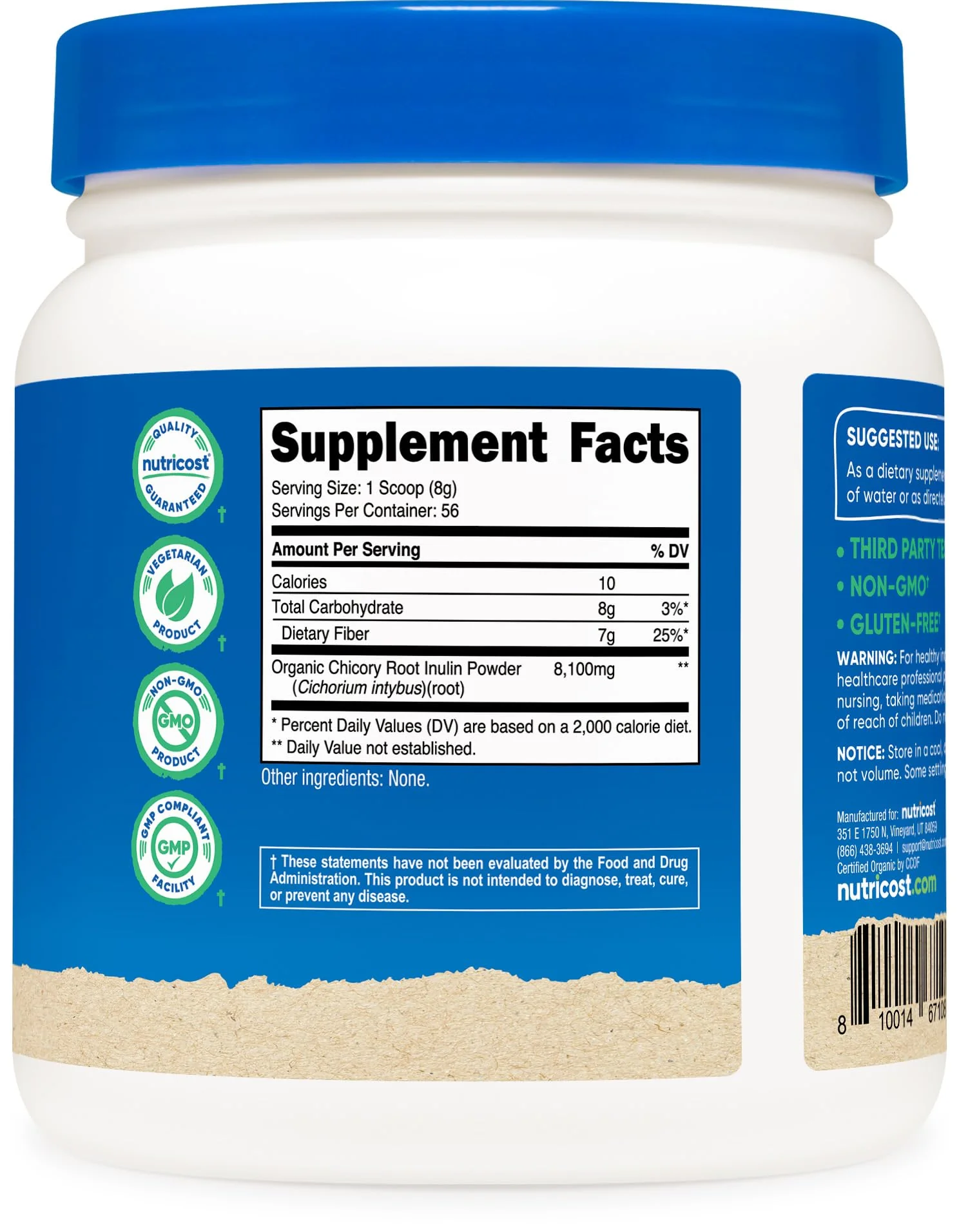 Nutricost Organic Inulin Powder 1LB (454 Grams) 7 Grams of Fiber Per Serving - from Chicory Root - Certified USDA Organic - Image 2