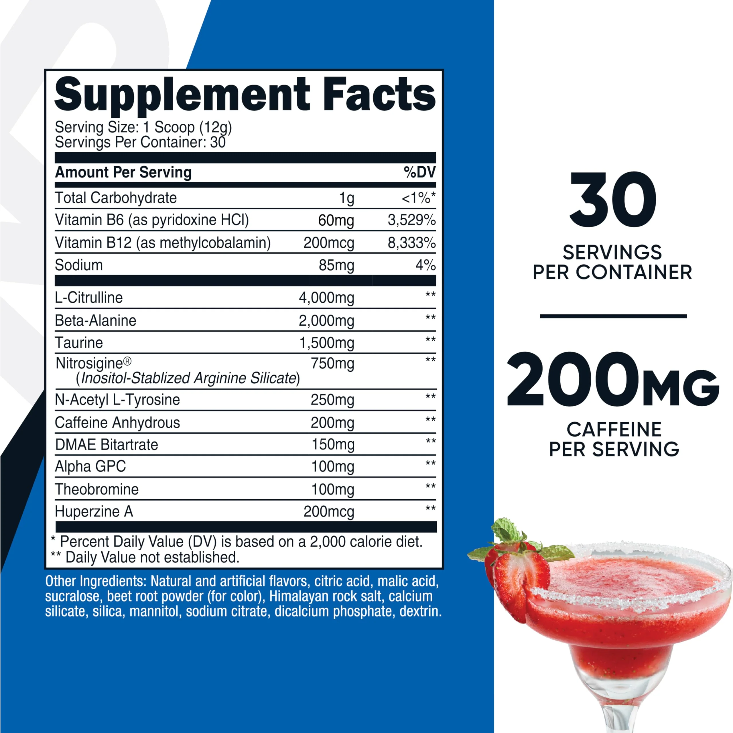 Nutricost Pre-Workout Powder (Strawberry Margarita) 30 Servings - GMO-Free, Gluten-Free, Vegetarian - Image 2