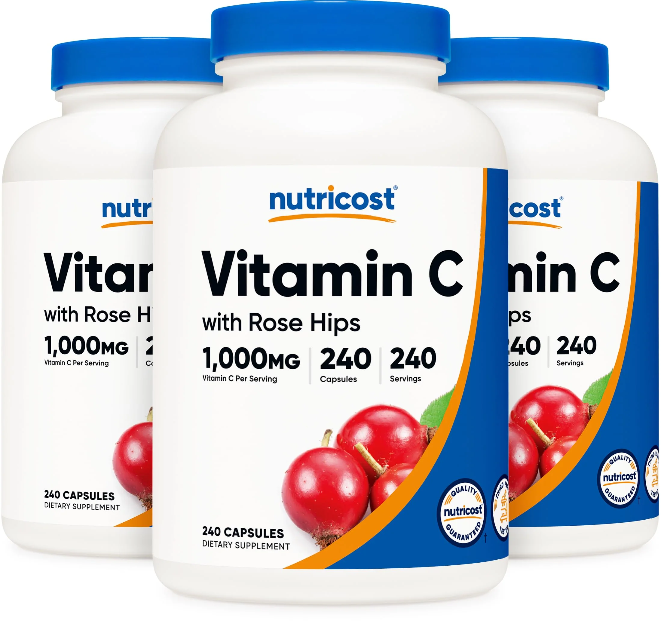Nutricost Vitamin C with Rose HIPS 1025mg, 240 Capsules (3 Bottles) - Premium Non-GMO, Gluten Free Vitamin C Supplement