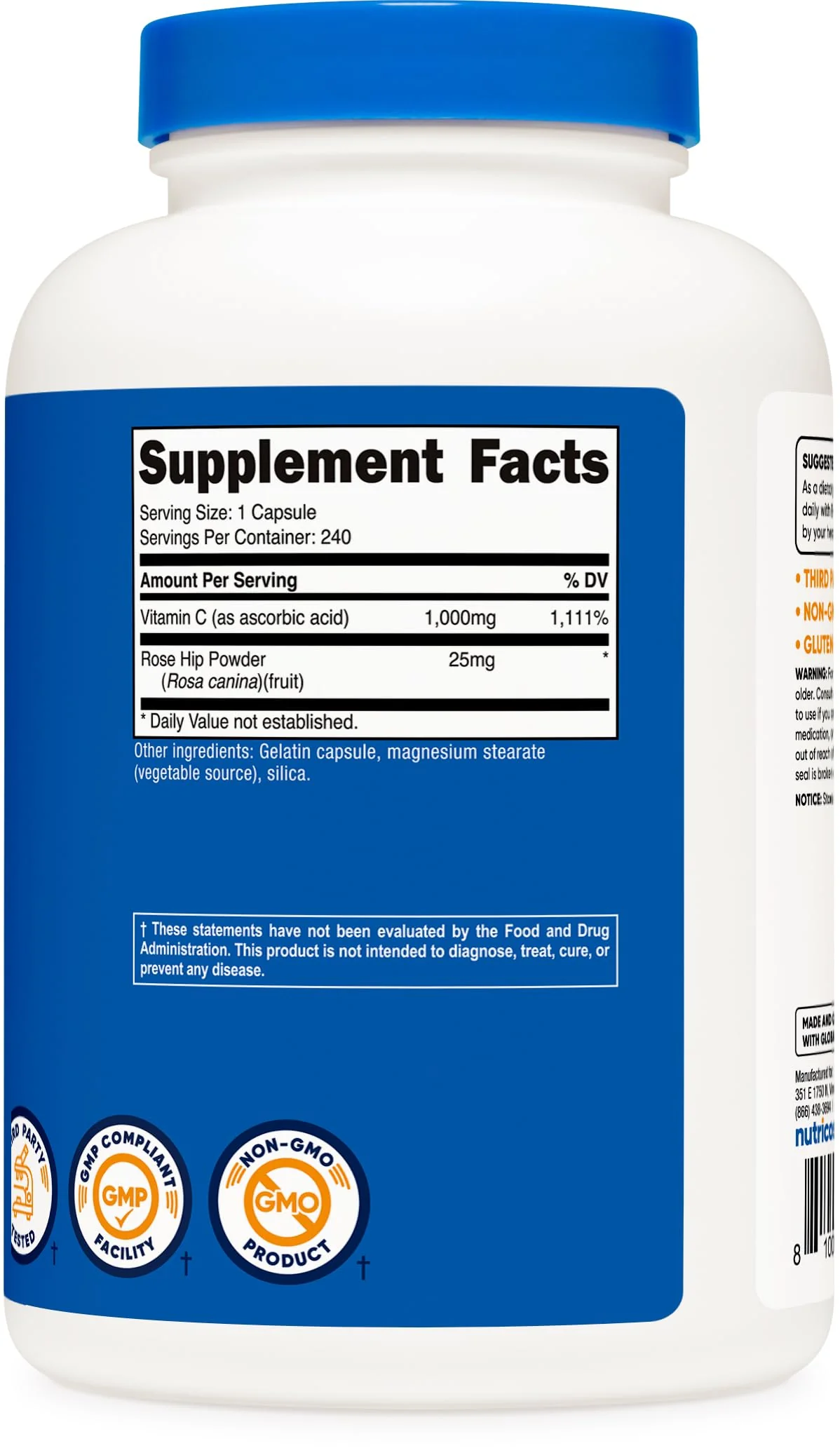Nutricost Vitamin C with Rose HIPS 1025mg, 240 Capsules (3 Bottles) - Premium Non-GMO, Gluten Free Vitamin C Supplement - Image 5