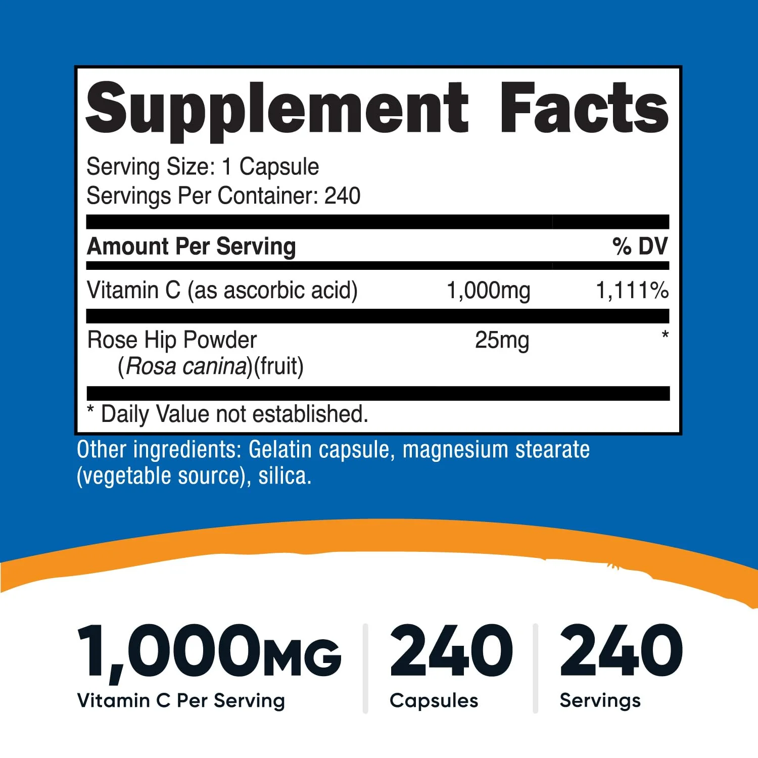 Nutricost Vitamin C with Rose HIPS 1025mg, 240 Capsules (3 Bottles) - Premium Non-GMO, Gluten Free Vitamin C Supplement - Image 2