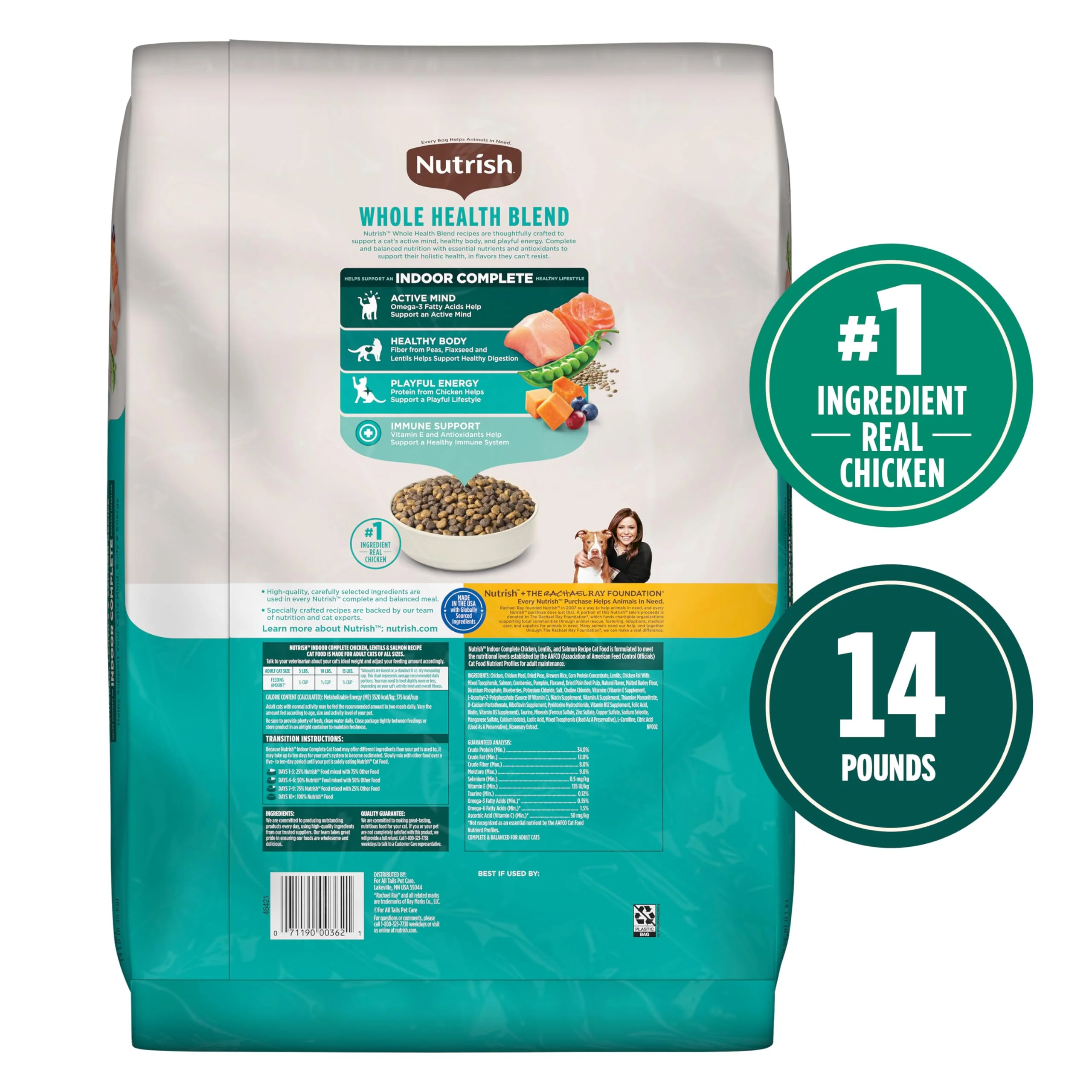 Nutrish Indoor Complete Chicken, Lentils & Salmon Recipe Dry Cat Food 14 lb. Bag, Packaging May Vary (Rachael Ray) - Image 10