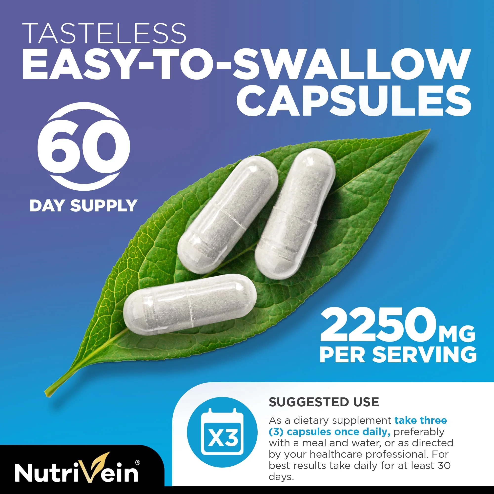 Nutrivein Premium Multi Collagen Pills 2250 mg - 180 Easy-to-Swallow Collagen Capsules: Type I, II, III, V, X Hydrolyzed Protein Peptides for Women and Men - Aging, Joints, Hair, Skin, Bones, & Nails - Image 4