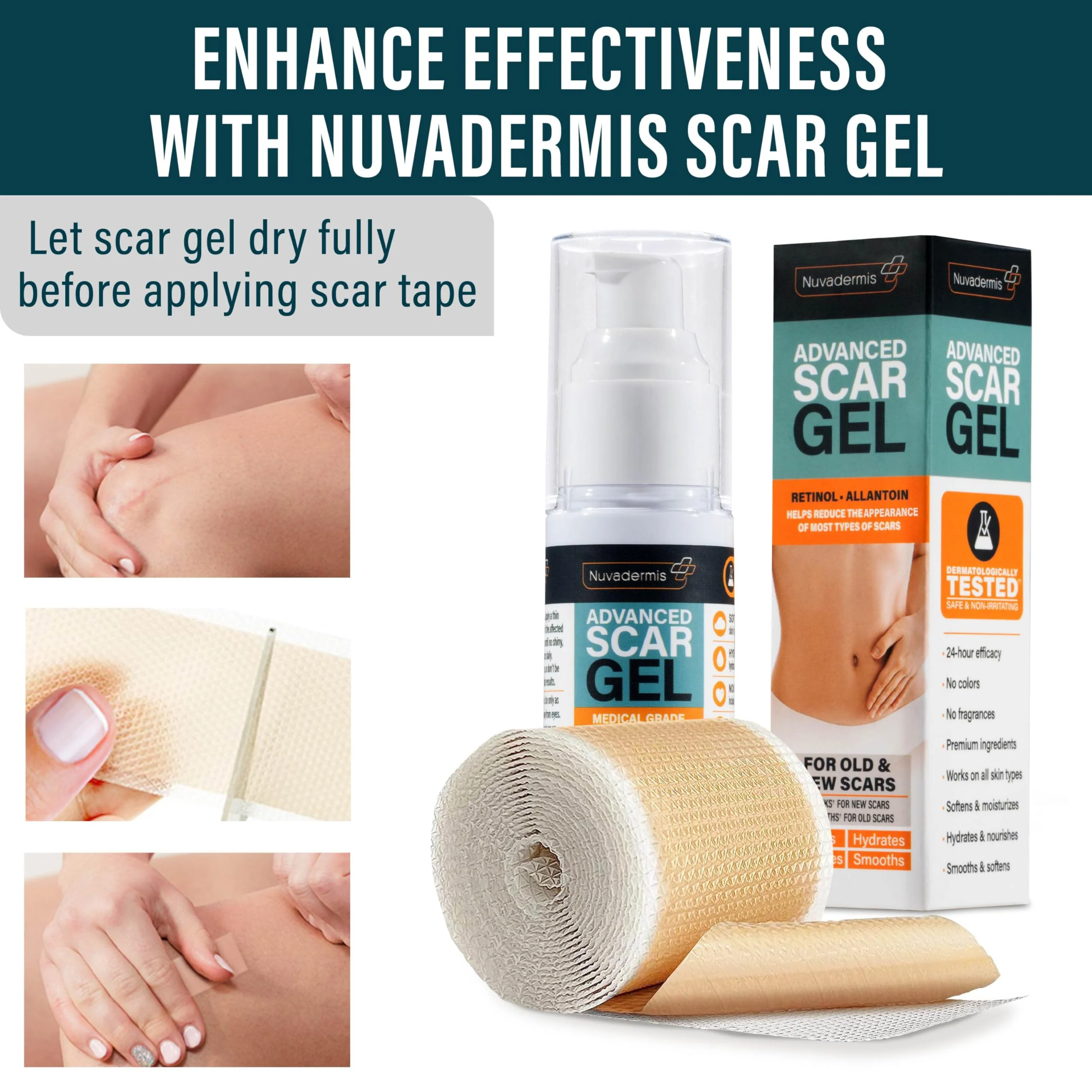 NUVADERMIS Clear Silicone Scar Tape for Surgical Scars - 120" x 1.5" Roll - Extra Long Scar Sheets for C-Section, Tummy Tuck, Keloid, and Surgical Scars - Reusable Medical Grade Silicone Scar Tape