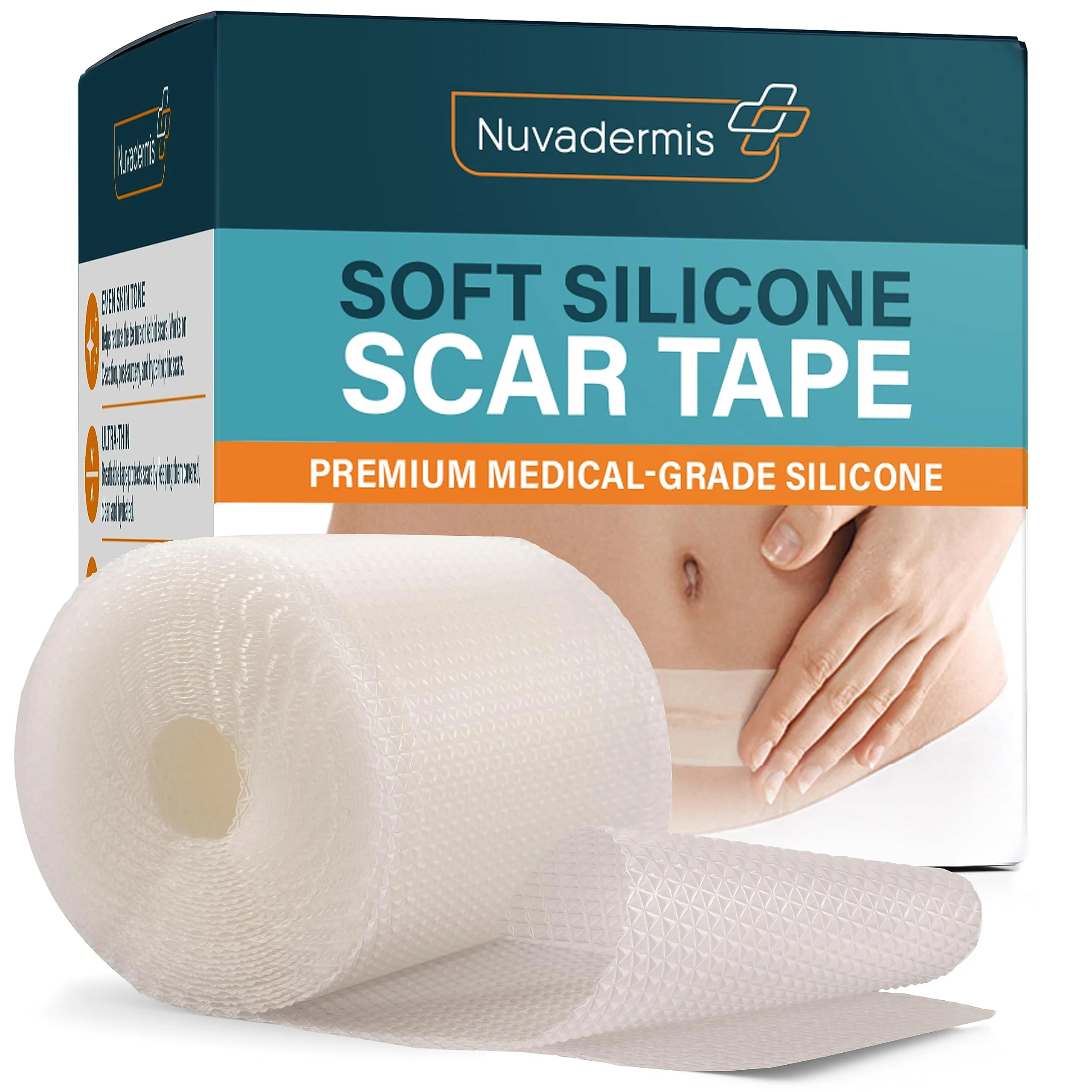 NUVADERMIS Clear Silicone Scar Tape for Surgical Scars - 120" x 1.5" Roll - Extra Long Scar Sheets for C-Section, Tummy Tuck, Keloid, and Surgical Scars - Reusable Medical Grade Silicone Scar Tape - Image 2