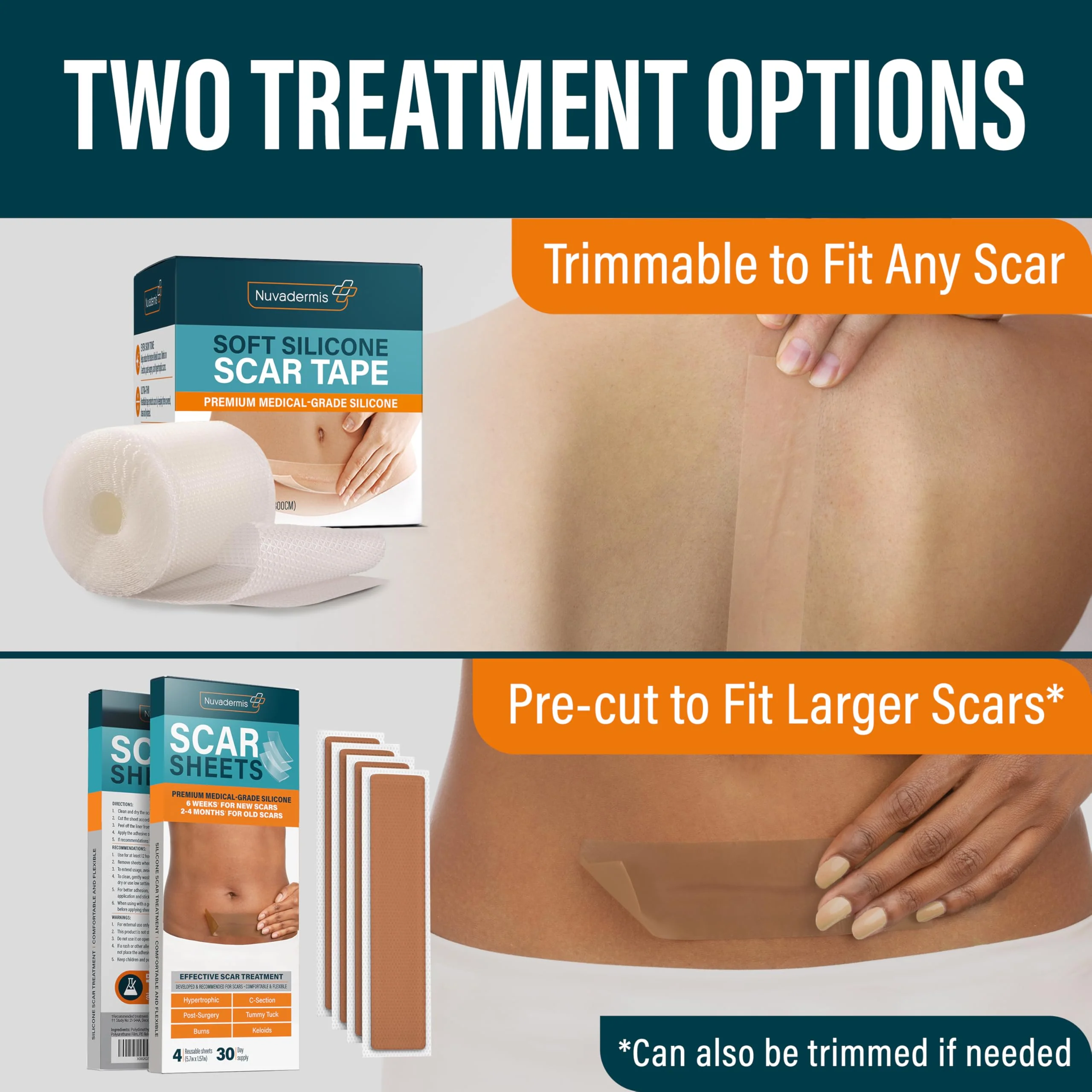 NUVADERMIS Clear Silicone Scar Tape for Surgical Scars - 120" x 1.5" Roll - Extra Long Scar Sheets for C-Section, Tummy Tuck, Keloid, and Surgical Scars - Reusable Medical Grade Silicone Scar Tape - Image 8