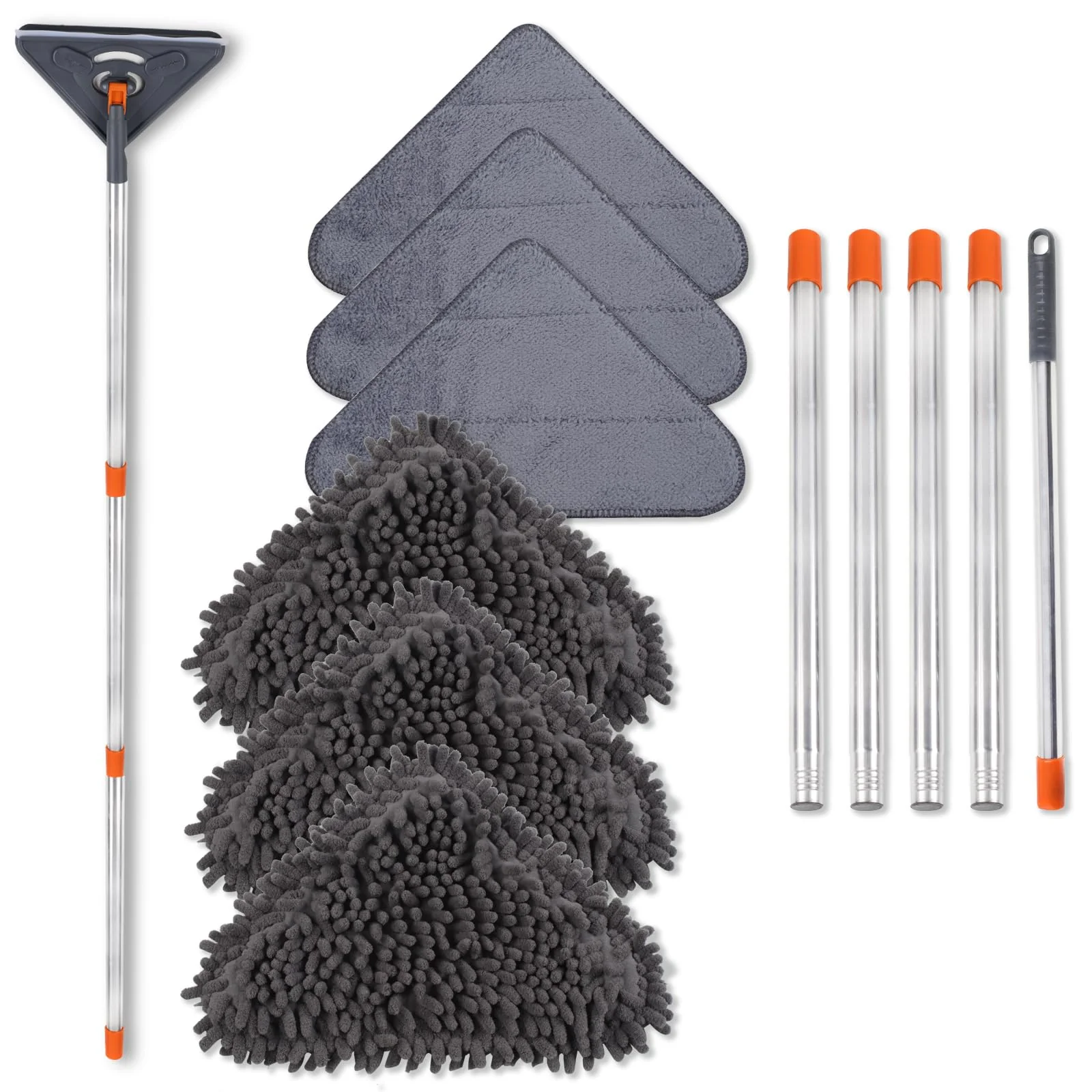 NWGOF Wall Cleaner Mop with 79 Inches Long Handle, 360° Wall Washer Cleaner Tool for Walls/Ceiling Fans/Dust/Baseboard/Floors Clean, Ceiling Cleaner Tool Duster with Squeegee 6 Replacement Pads