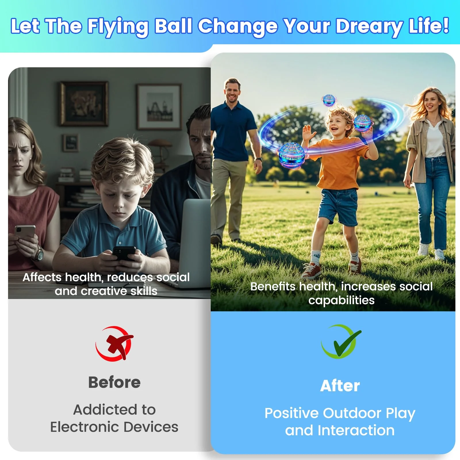 NWLAEWR Flying Orb Ball Toy, Parachute Hand Controlled Hover Ball with LED Lights, 360° Rotating Boomerang Globe, Cool Mini Drone for Kids, Ideal Birthday&Christmas Gift for Boys and Girls-Bright Blue - Image 6