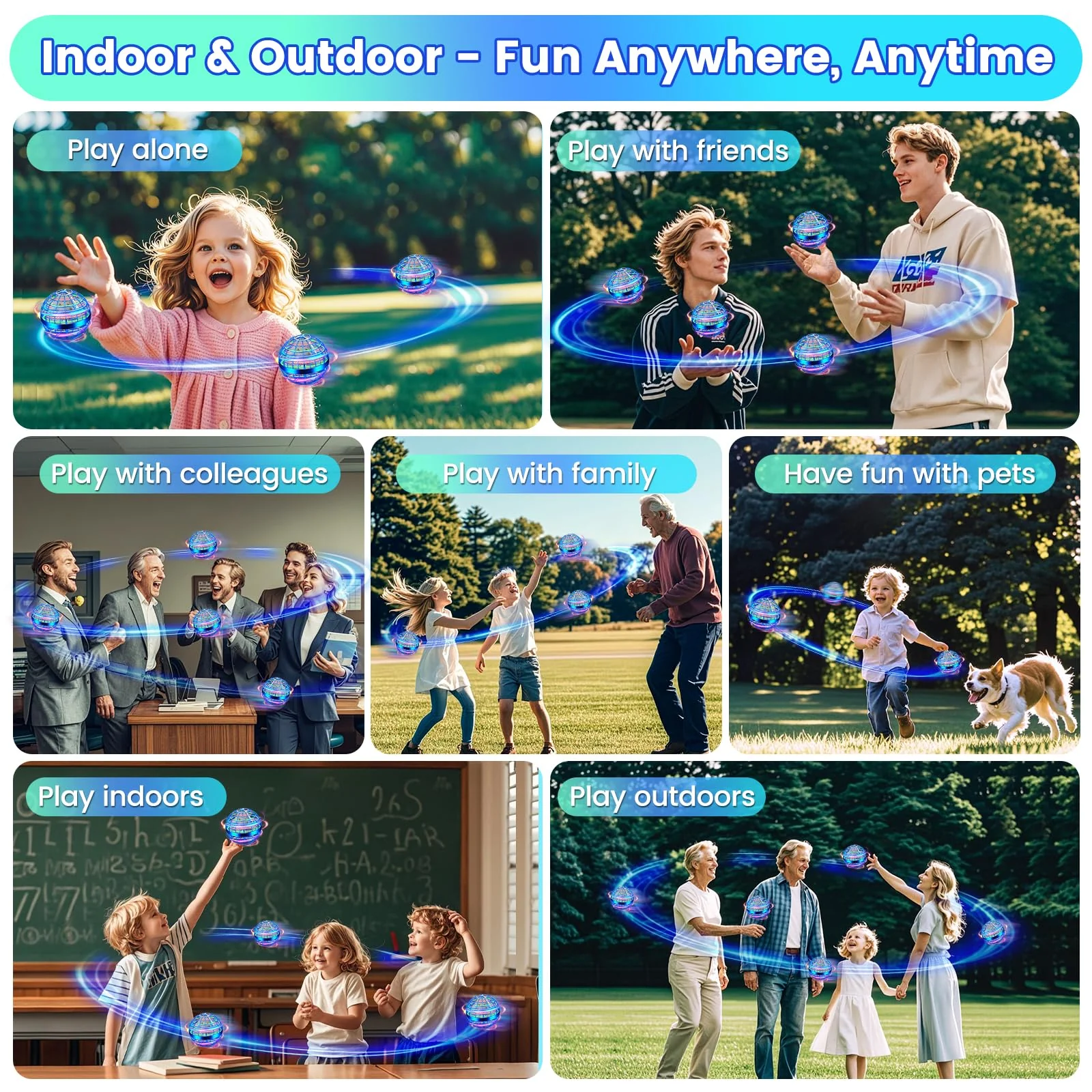 NWLAEWR Flying Orb Ball Toy, Parachute Hand Controlled Hover Ball with LED Lights, 360° Rotating Boomerang Globe, Cool Mini Drone for Kids, Ideal Birthday&Christmas Gift for Boys and Girls-Bright Blue - Image 7