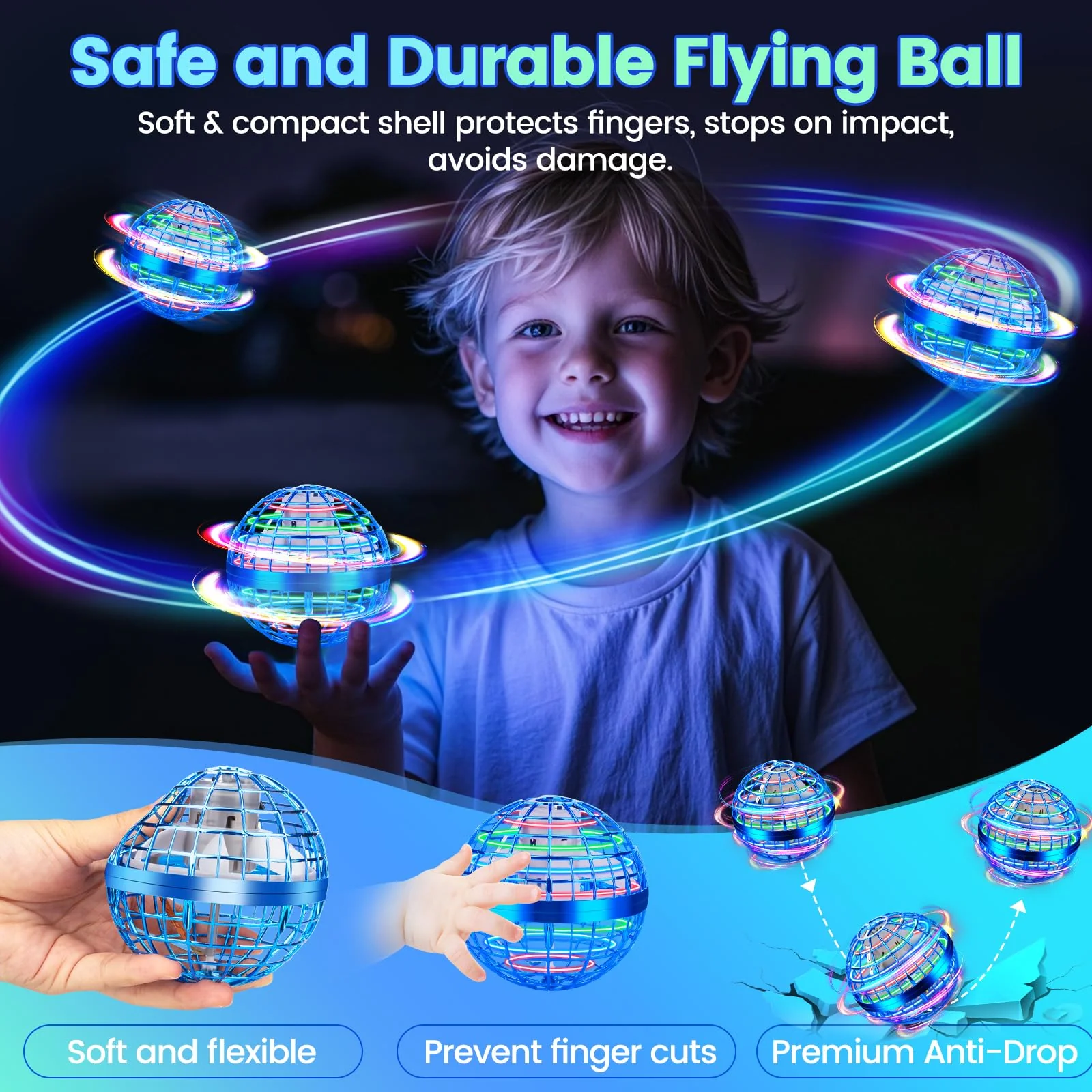 NWLAEWR Flying Orb Ball Toy, Parachute Hand Controlled Hover Ball with LED Lights, 360° Rotating Boomerang Globe, Cool Mini Drone for Kids, Ideal Birthday&Christmas Gift for Boys and Girls-Bright Blue - Image 9