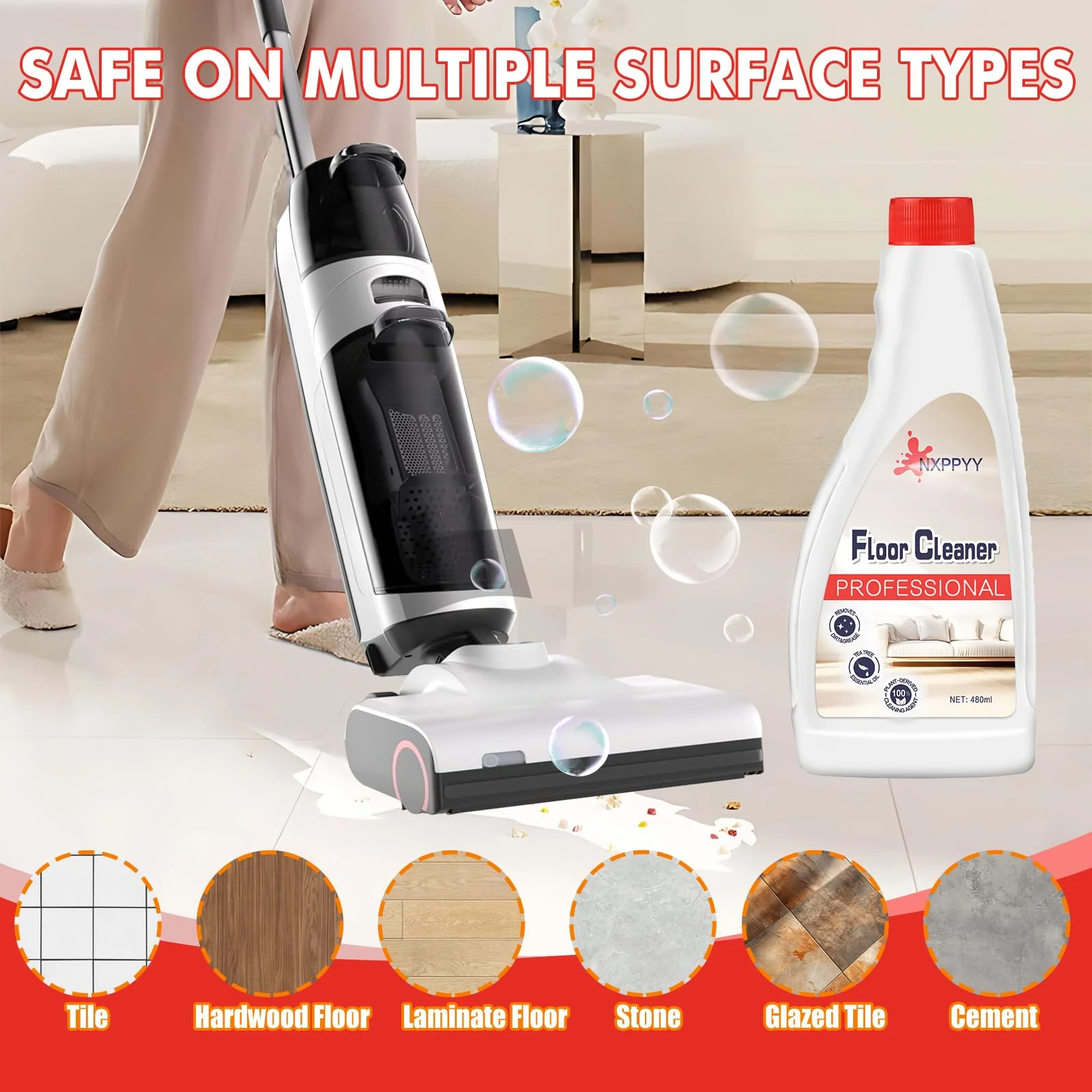 NXPPYY Floor Cleaning Solution Compatible with Roborock Q5/Q7/Q8/S7/S8/Qrevo Series, All Robot Vacuums & Wet Dry Vacuum, Floor Cleaner for Mopping, 4 Bottle Floor Cleaner Refill - Image 3